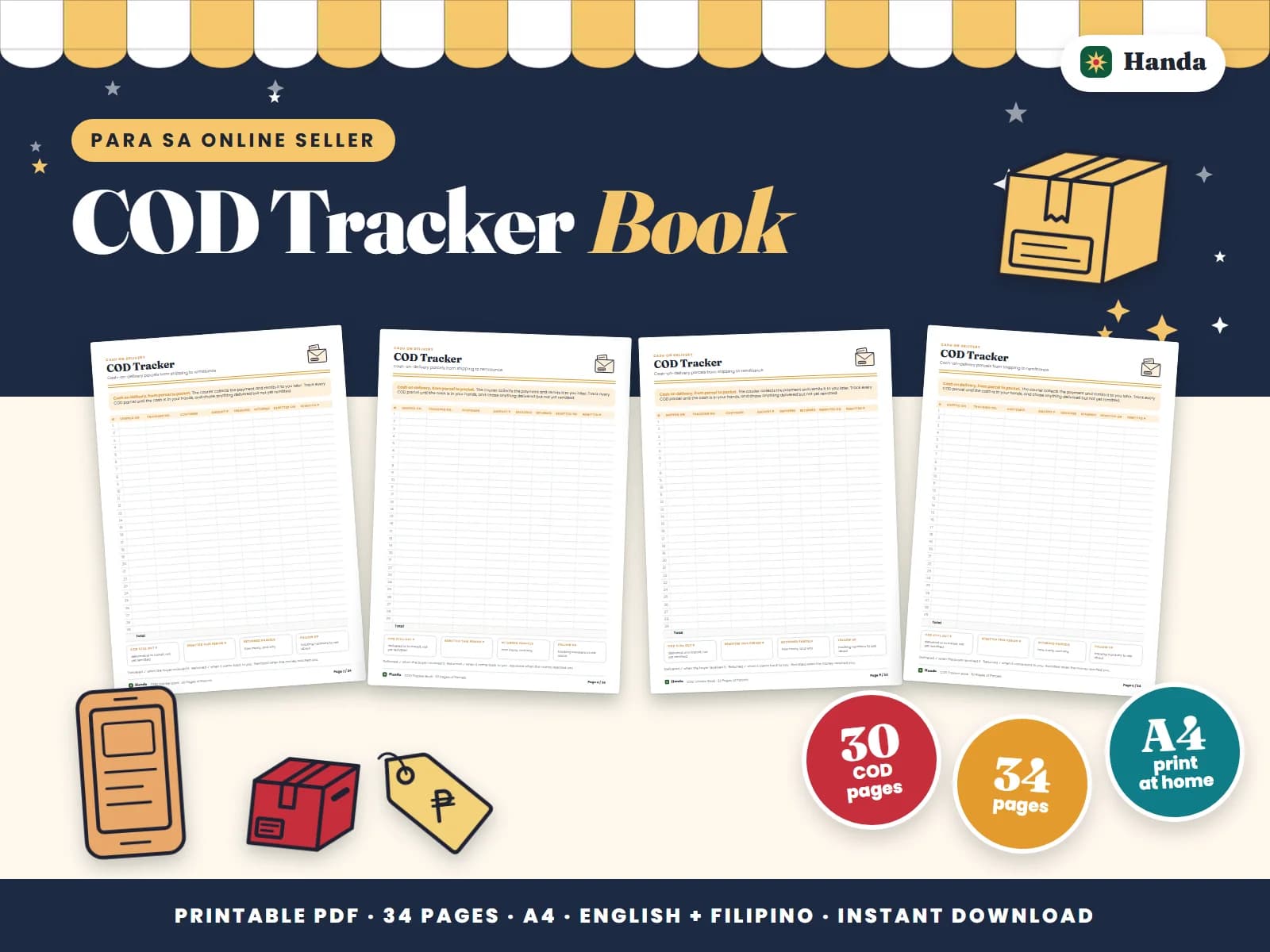 Cover of COD Tracker Book, a printable record book showing four of its pages