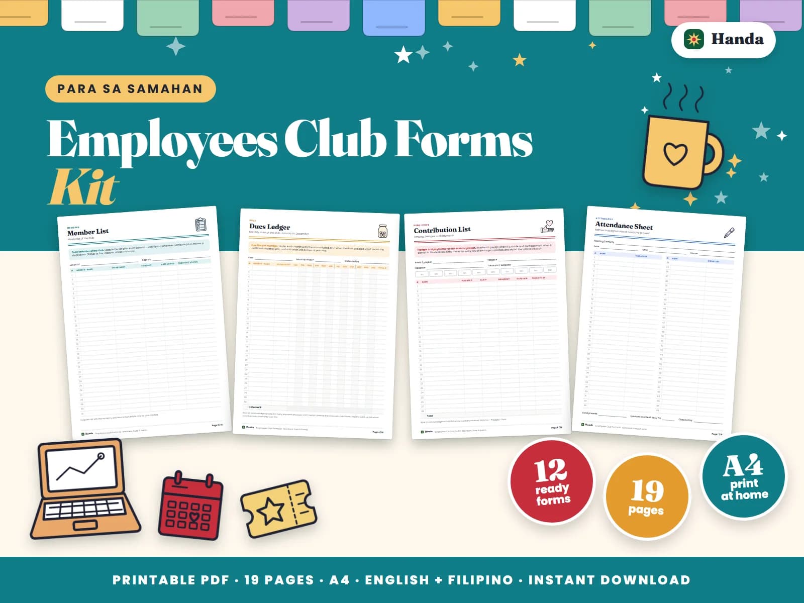 Cover of Employees Club Forms Kit, a printable association forms kit showing four of its pages