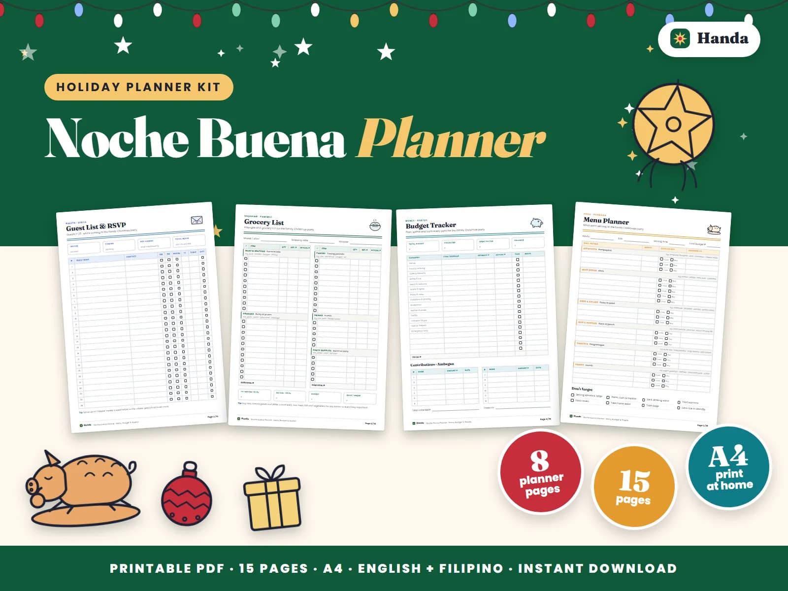 Cover of Noche Buena Planner, a printable feast planner showing four of its pages