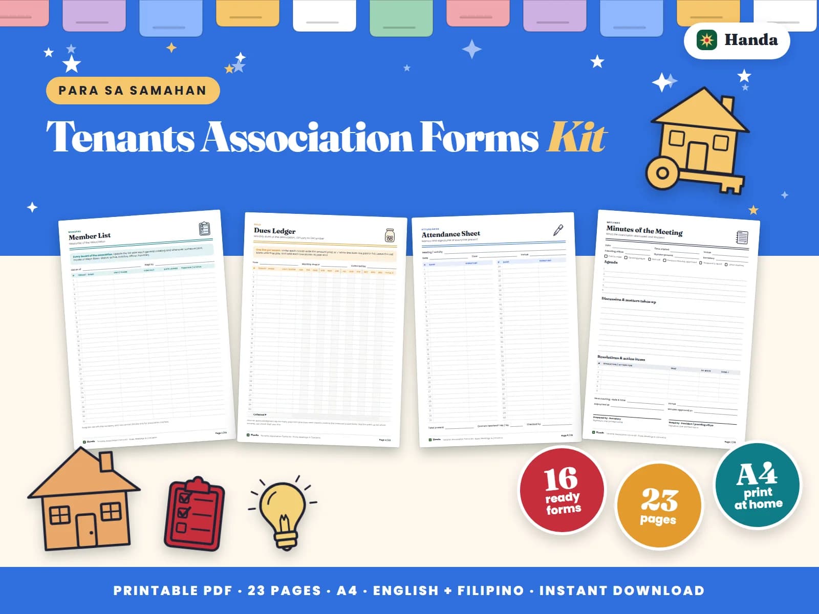 Cover of Tenants Association Forms Kit, a printable association forms kit showing four of its pages