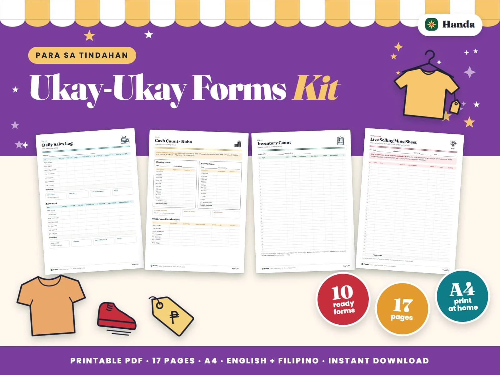 Cover of Ukay-Ukay Forms Kit, a printable store forms kit showing four of its pages