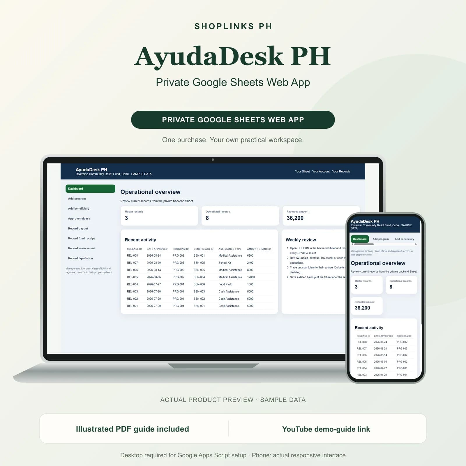 AyudaDesk PH - Private Google Sheets Web App product preview