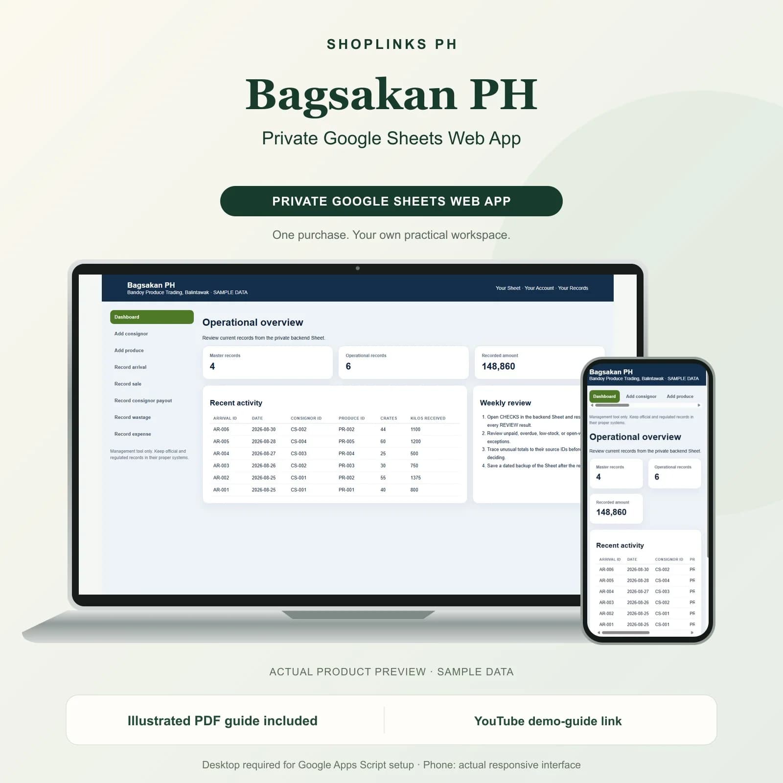 Bagsakan PH - Private Google Sheets Web App product preview