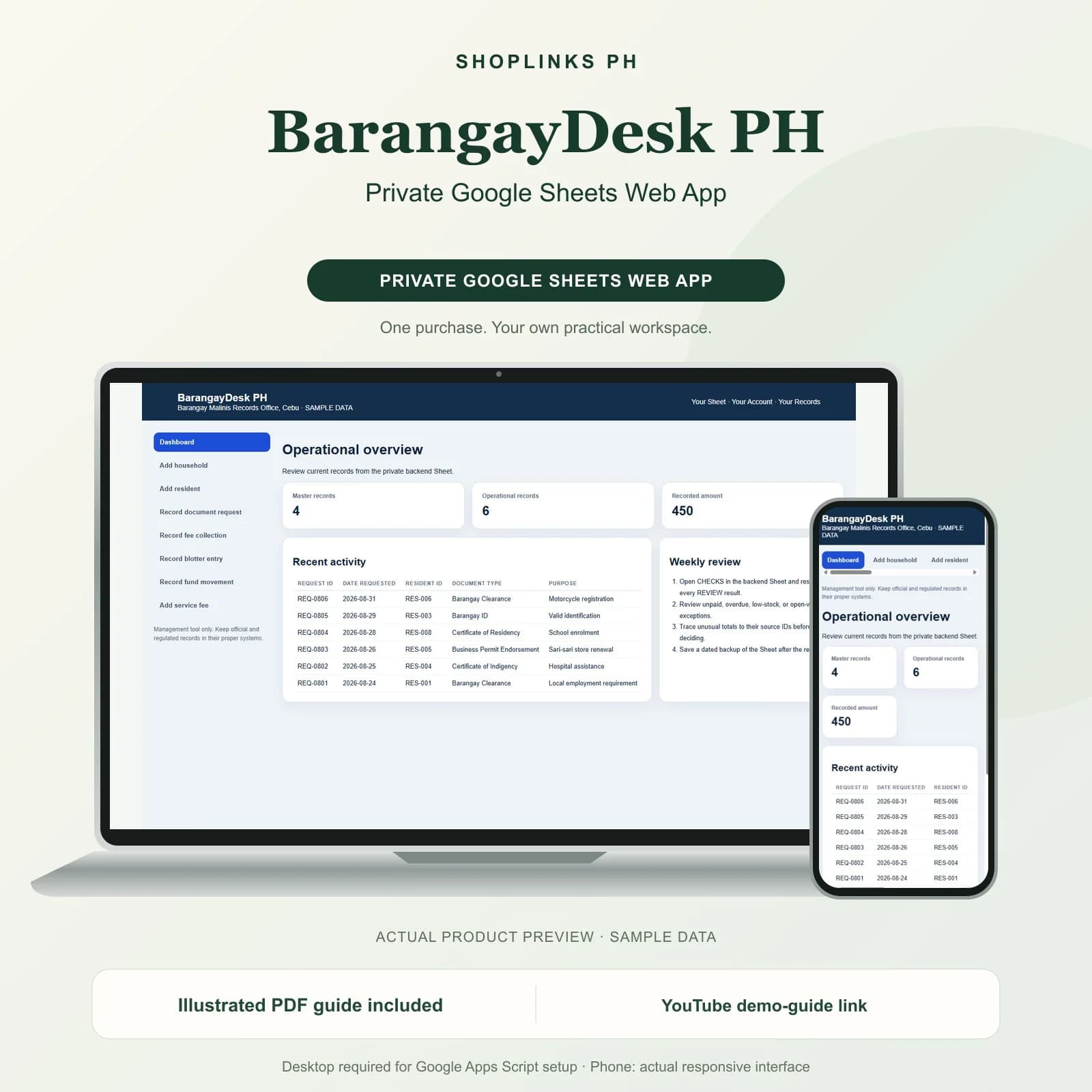 BarangayDesk PH - Private Google Sheets Web App product preview