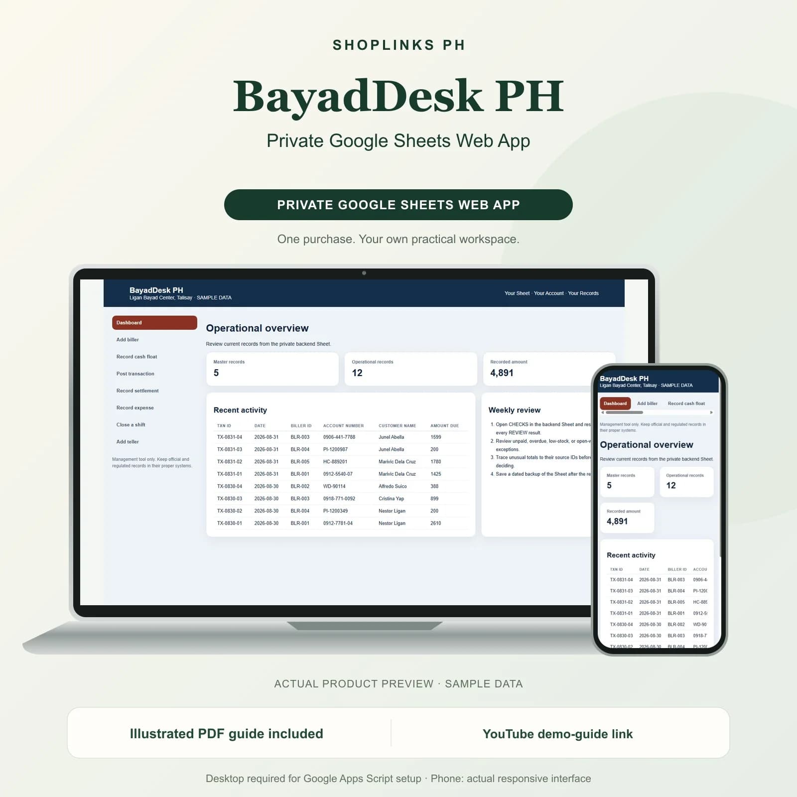 BayadDesk PH - Private Google Sheets Web App product preview