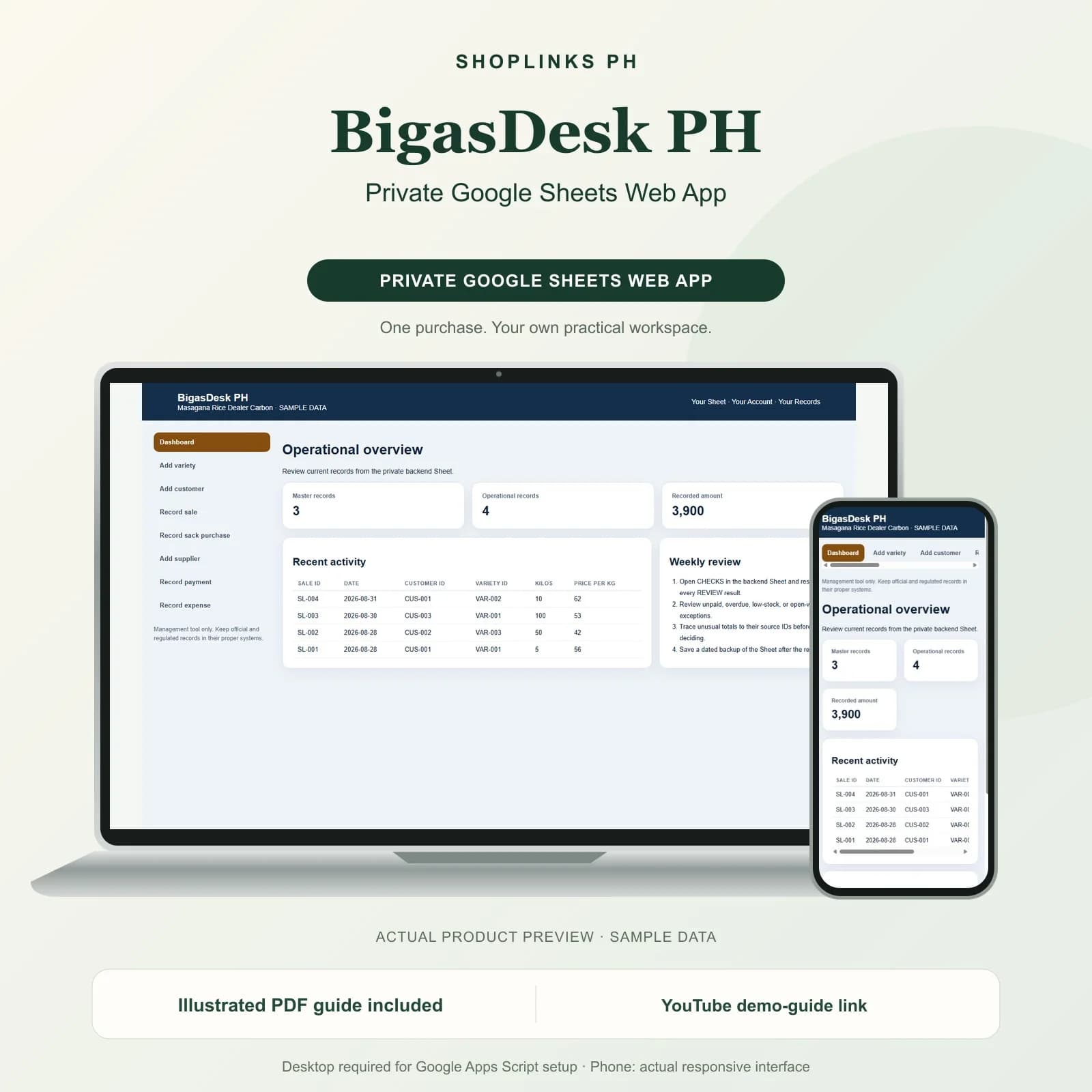 BigasDesk PH - Private Google Sheets Web App product preview