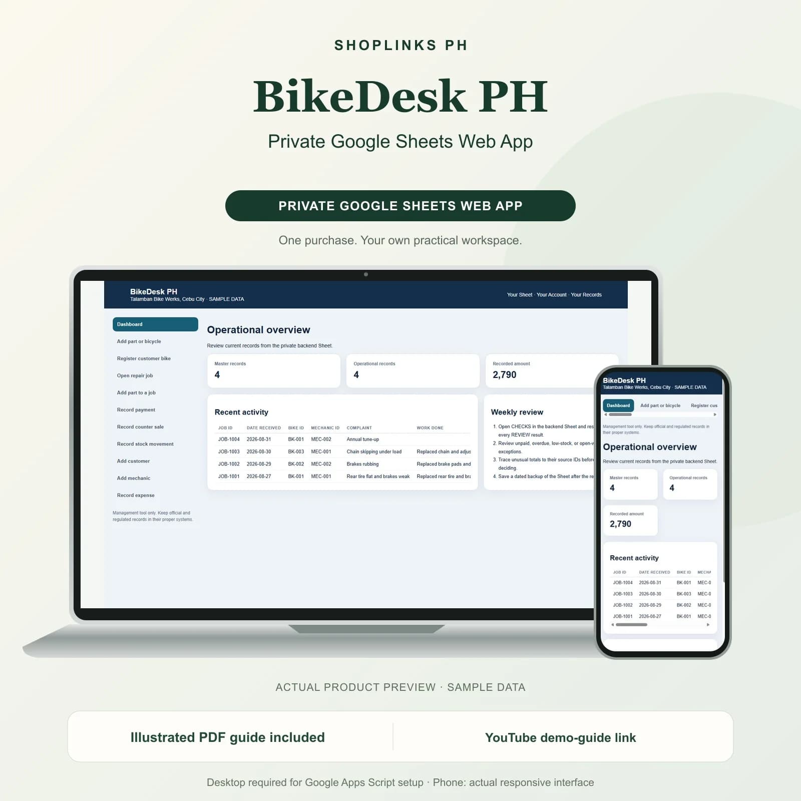 BikeDesk PH - Private Google Sheets Web App product preview