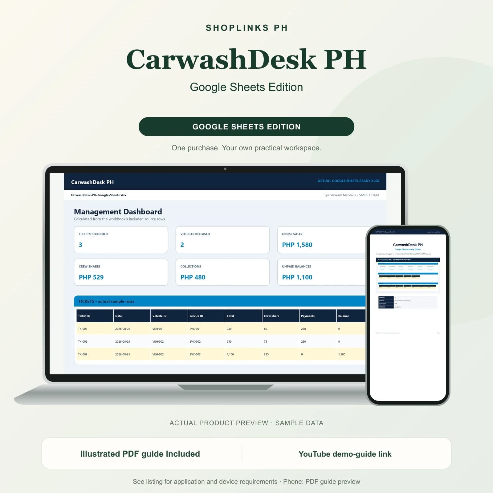 CarwashDesk PH - Google Sheets Edition product preview