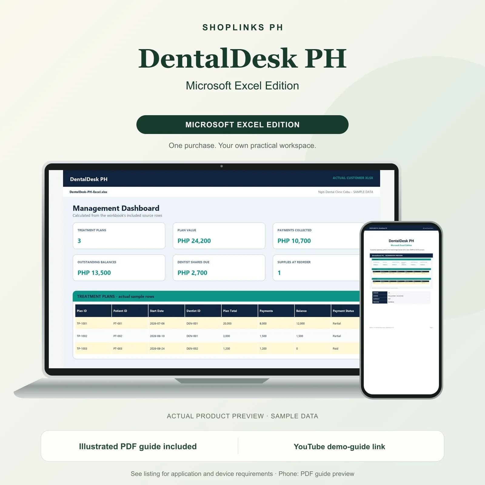 DentalDesk PH - Microsoft Excel Edition product preview