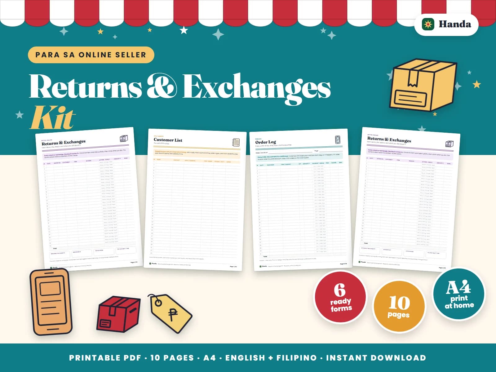 Return and exchange logs, a customer list and order log to handle returns calmly and spot problem items.