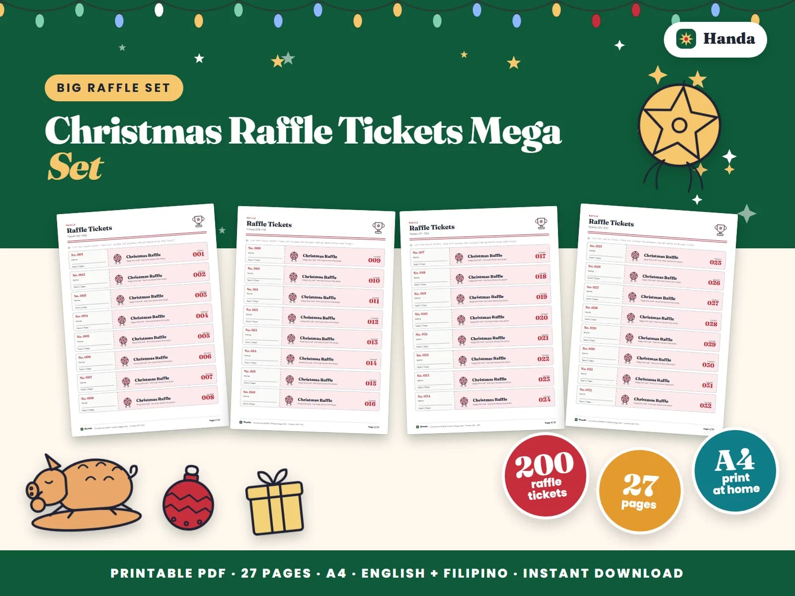 Two hundred numbered tickets with stubs for company and barangay raffles.