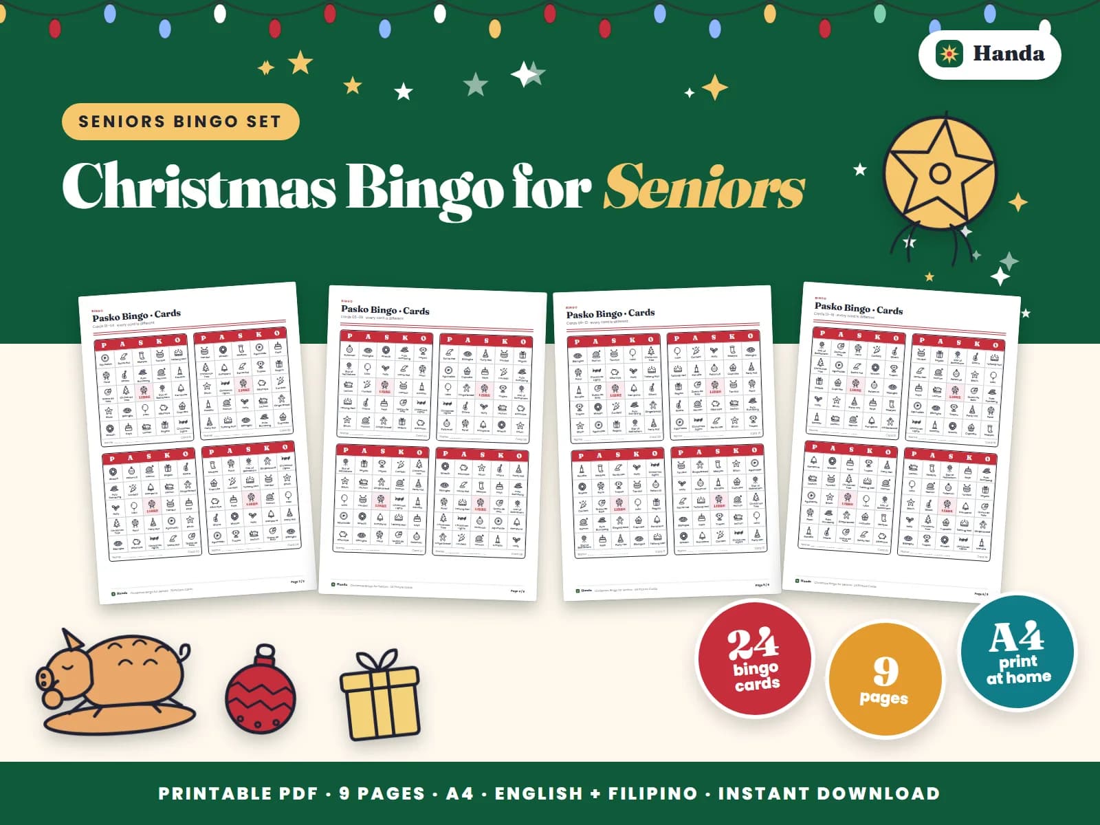 Easy picture bingo for lolos and lolas, with a host sheet.