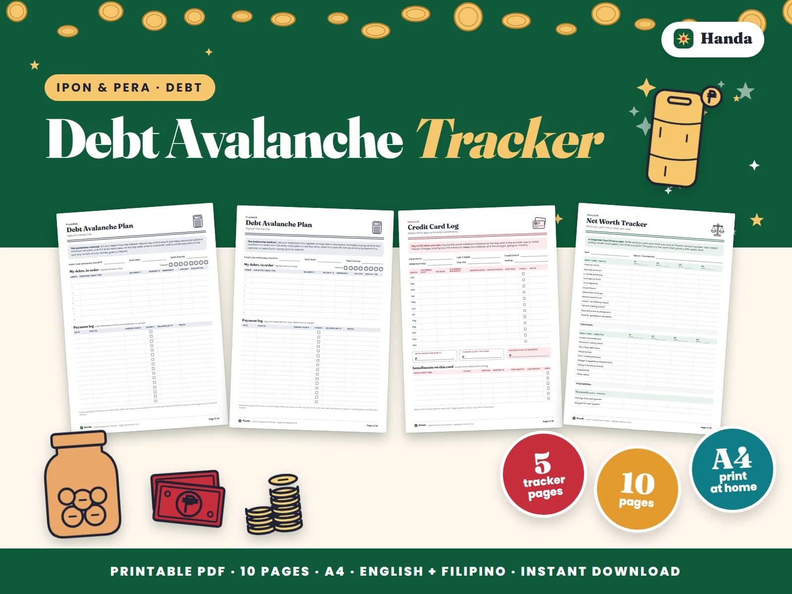 Pay off debts highest interest first, with payment logs and a credit card log.