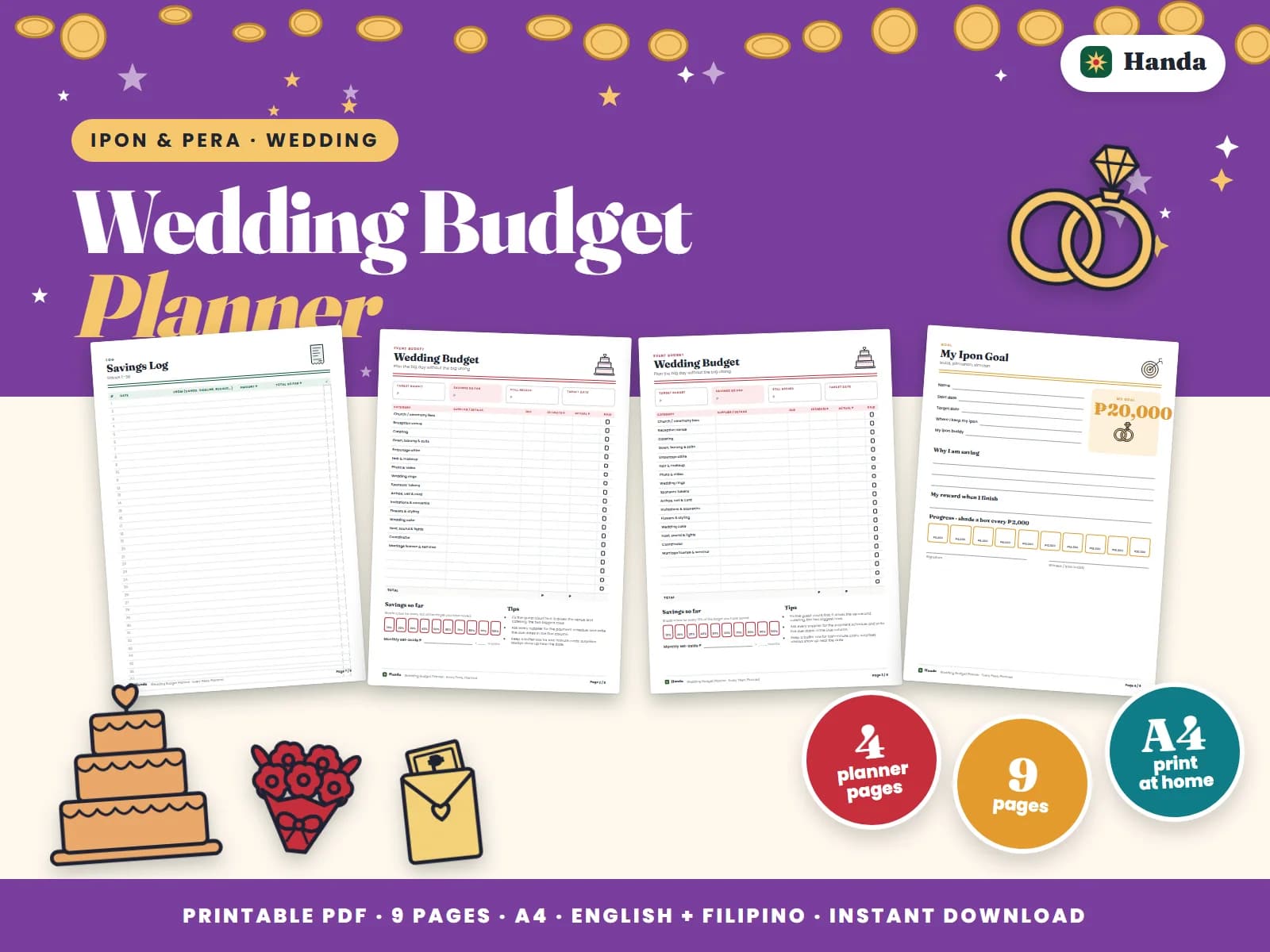 A wedding budget by category, a savings grid and a wishlist that waits.