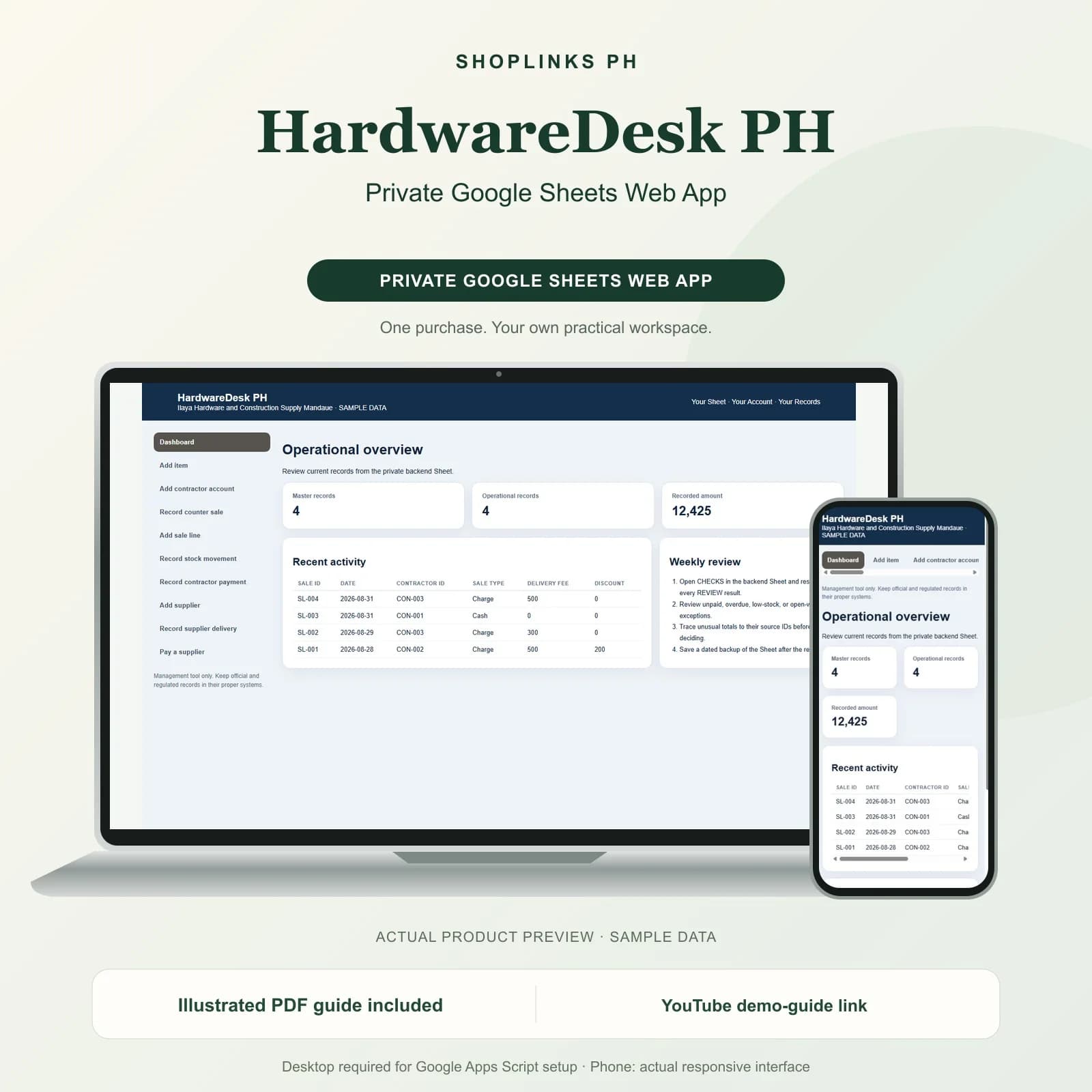 HardwareDesk PH - Private Google Sheets Web App product preview