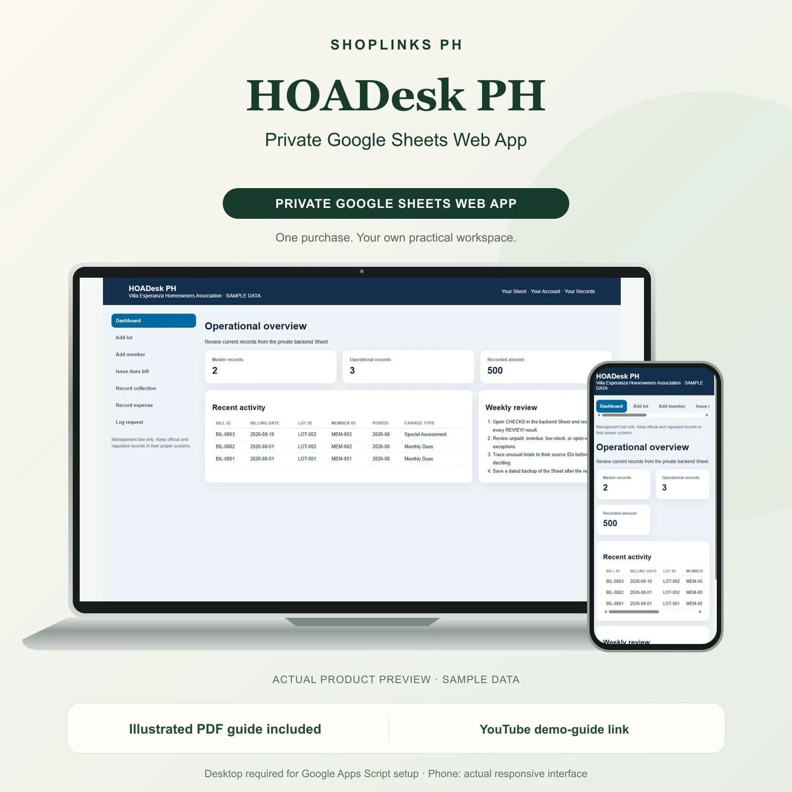 HOADesk PH - Private Google Sheets Web App product preview