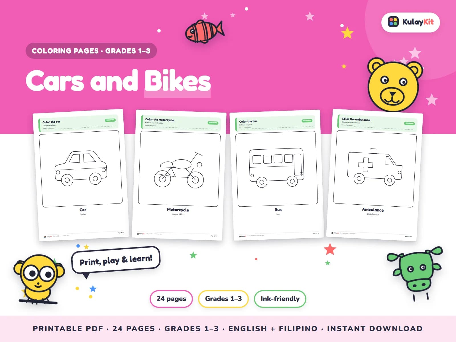 Colorful, modern coloring pages drawn for Filipino kids.