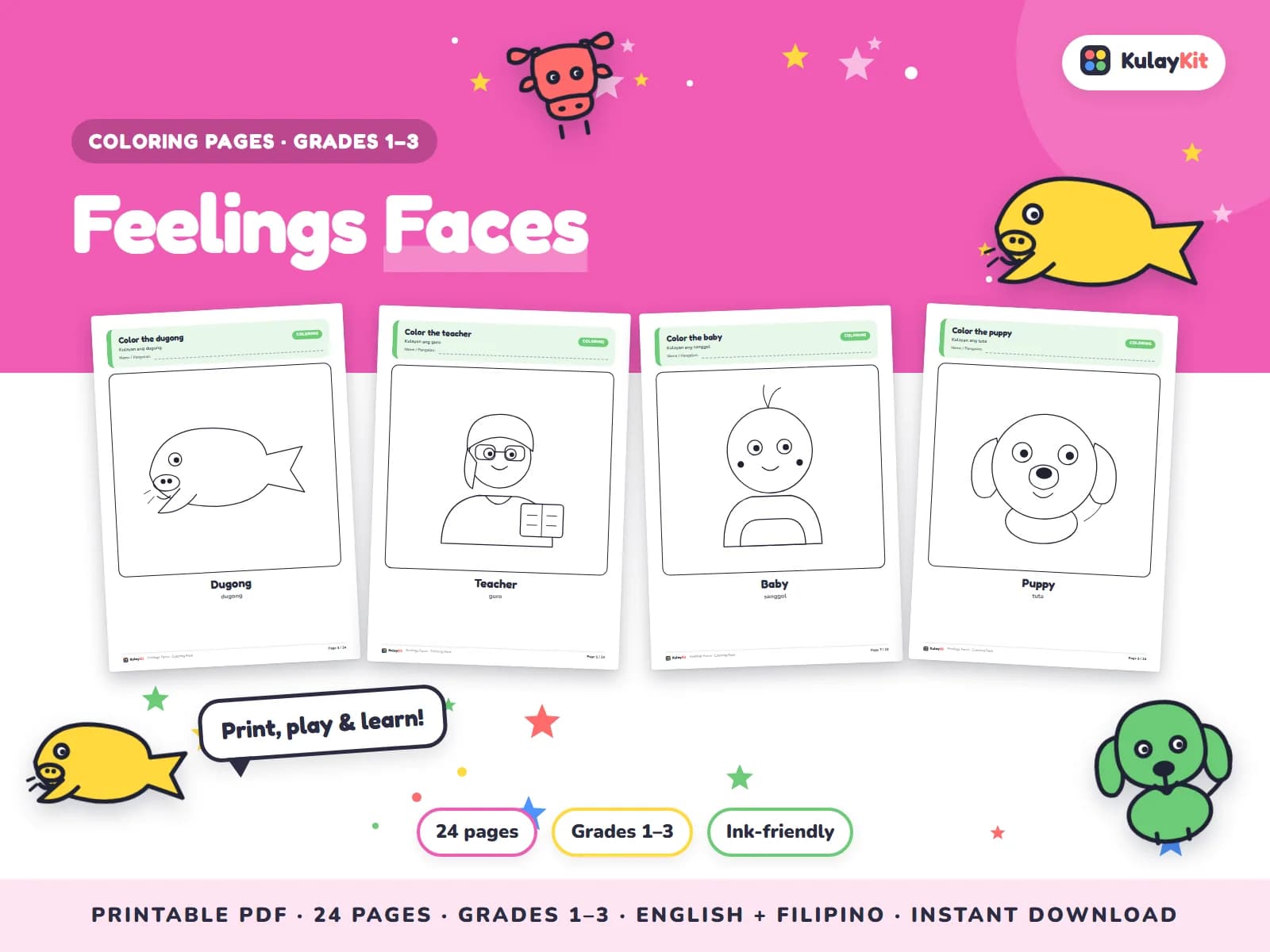 Colorful, modern coloring pages drawn for Filipino kids.
