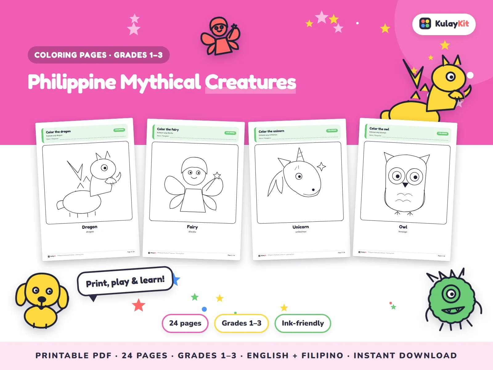 Colorful, modern coloring pages drawn for Filipino kids.