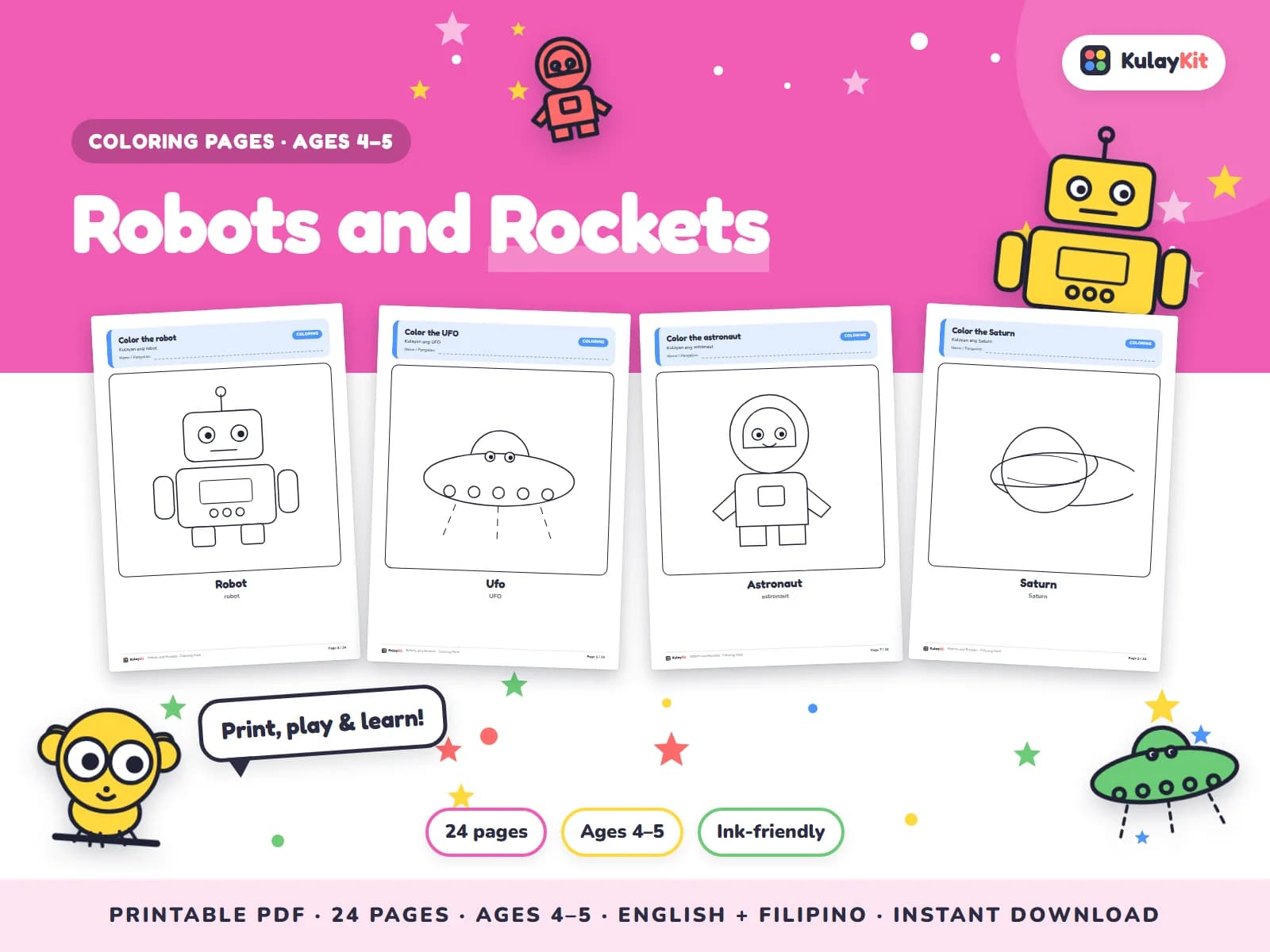 Colorful, modern coloring pages drawn for Filipino kids.