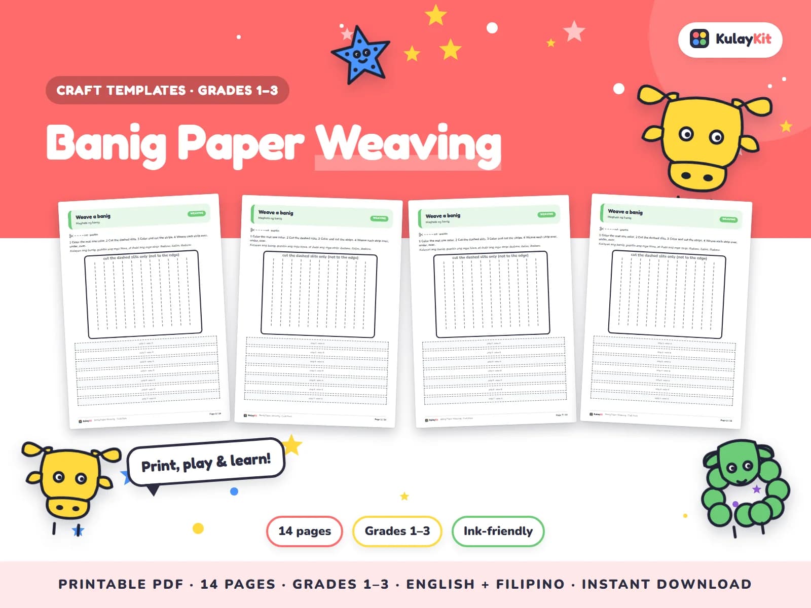 Cut, fold, and glue paper crafts.