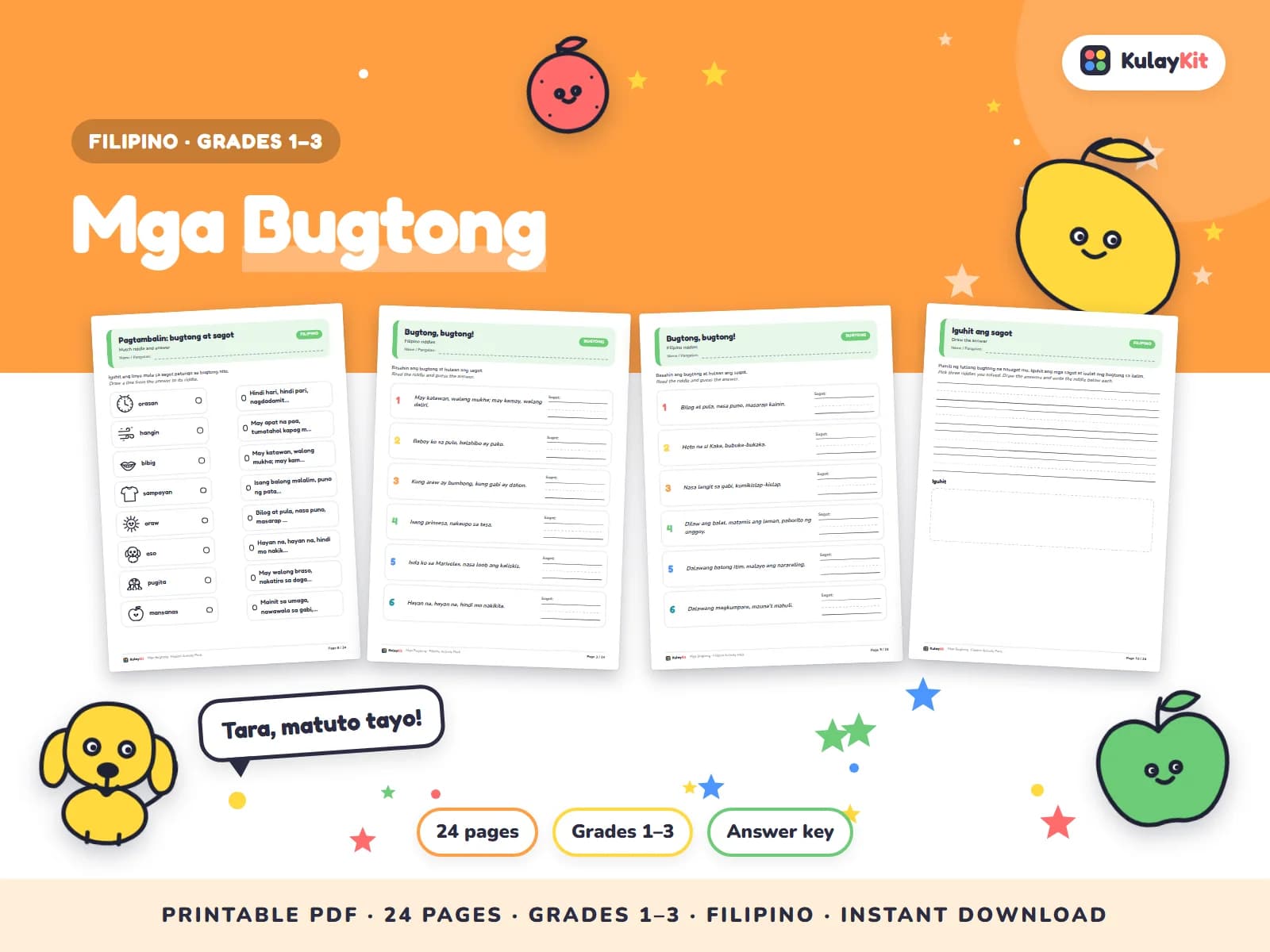 Wikang Filipino worksheets written in natural, correct Filipino.