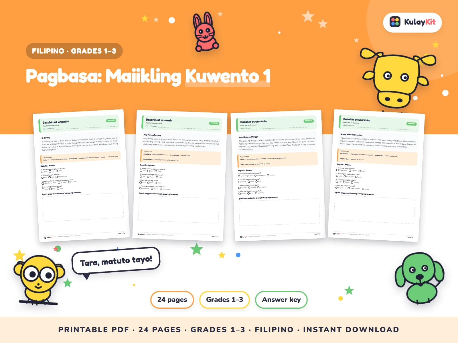 Wikang Filipino worksheets written in natural, correct Filipino.