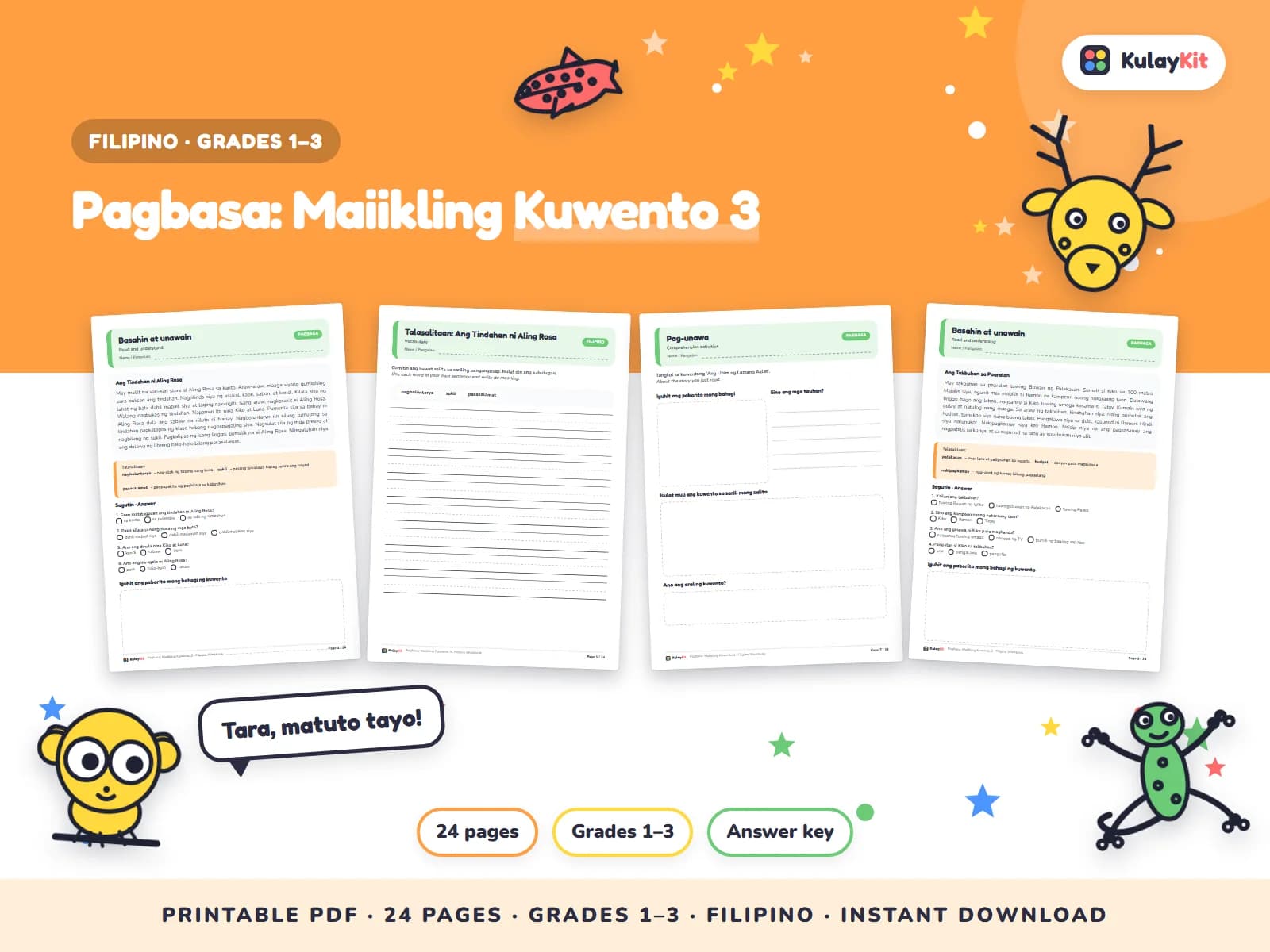 Wikang Filipino worksheets written in natural, correct Filipino.