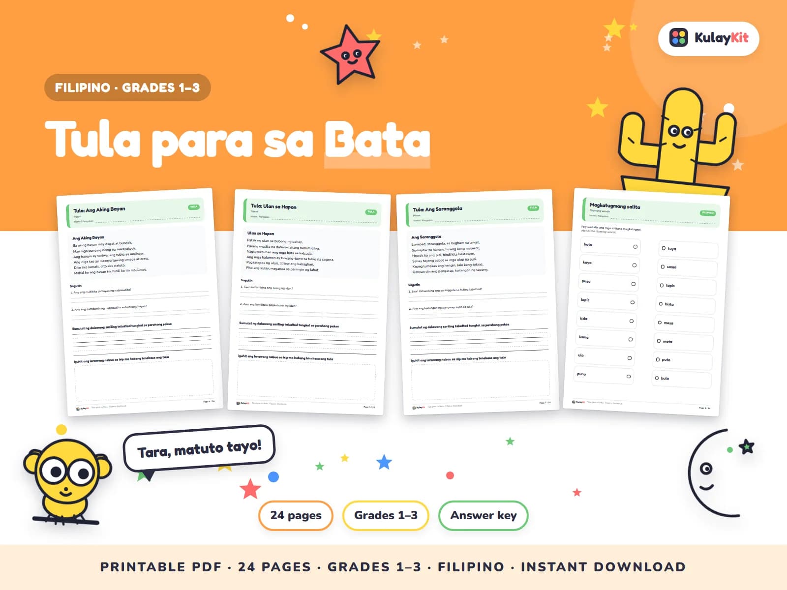 Wikang Filipino worksheets written in natural, correct Filipino.