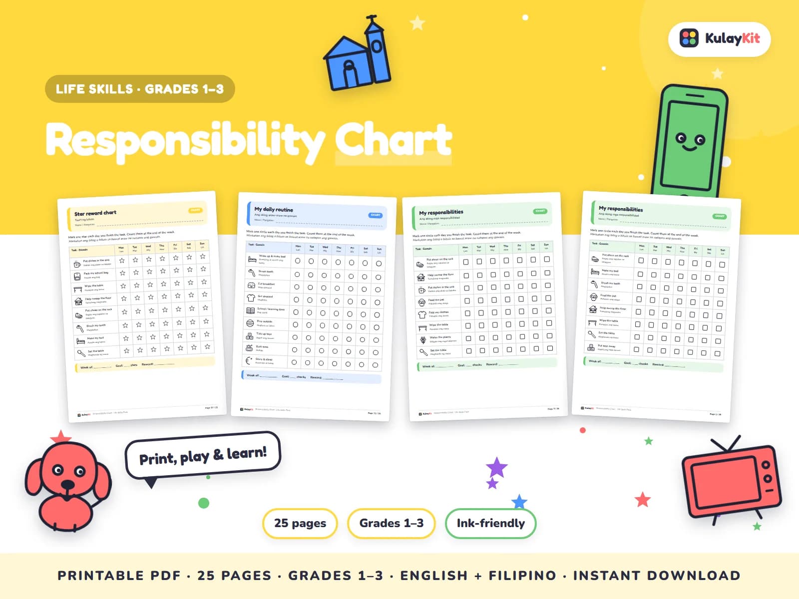 Charts, trackers, and values pages for growing kids.