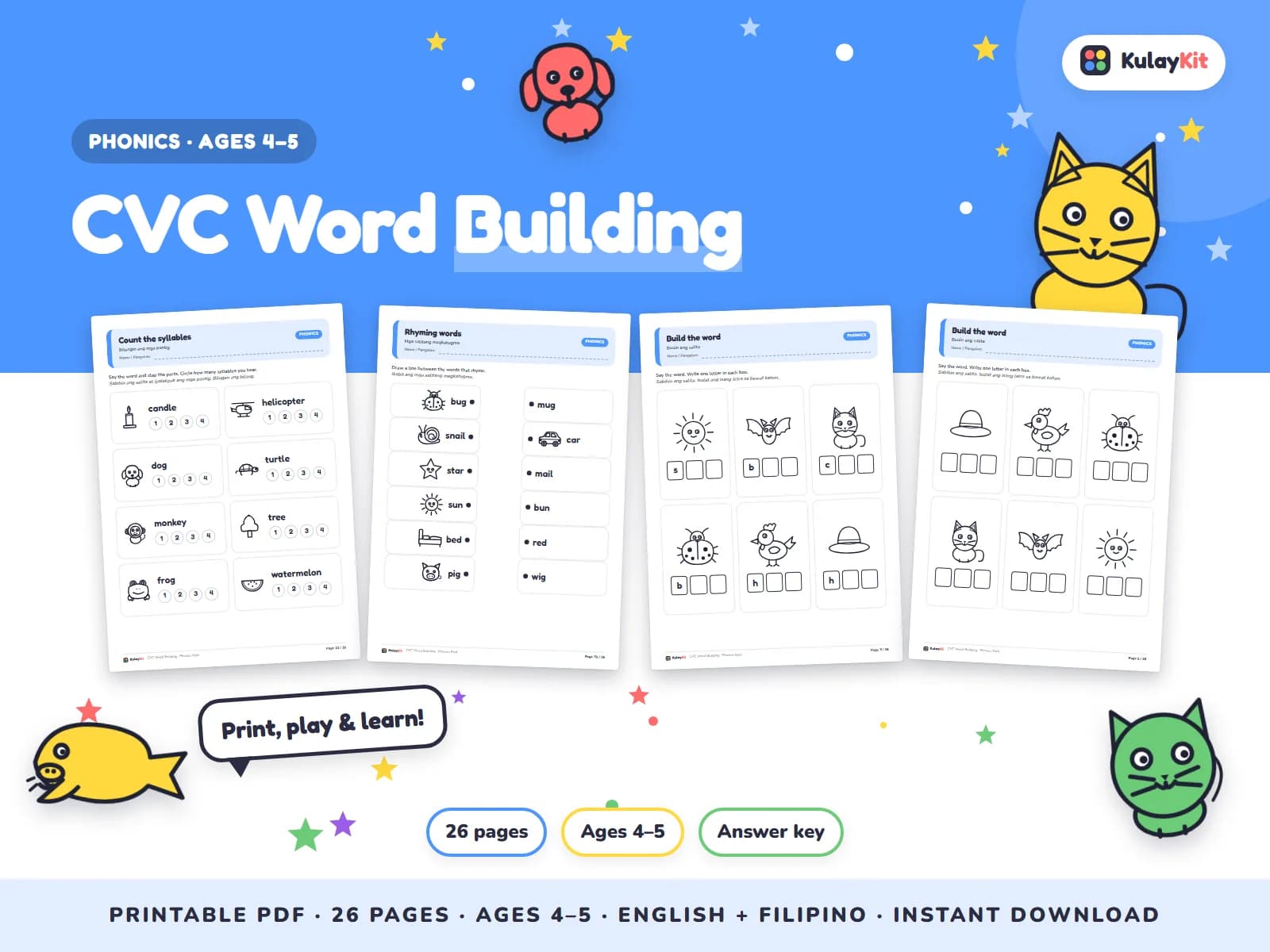 Phonics and alphabet practice for early readers.