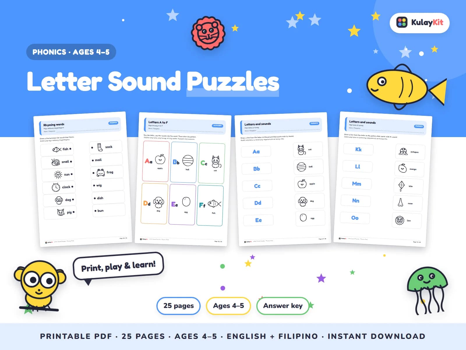 Phonics and alphabet practice for early readers.