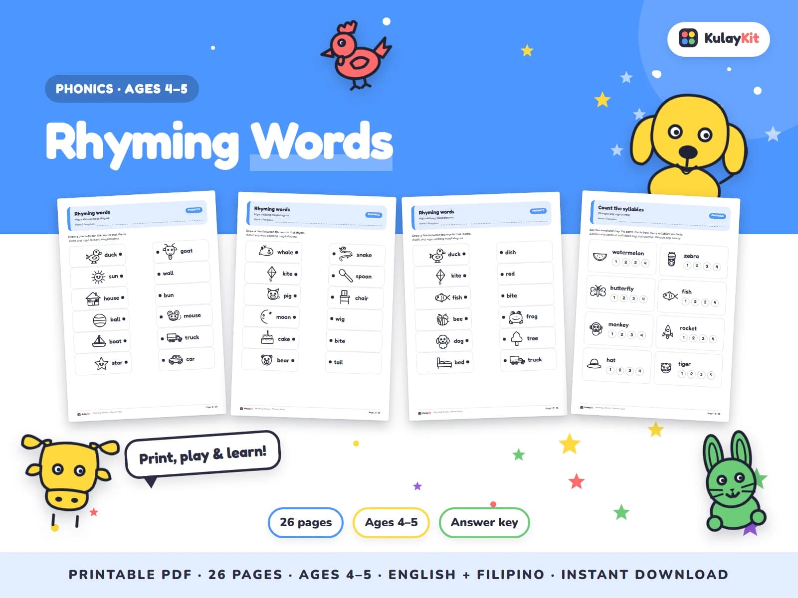 Phonics and alphabet practice for early readers.