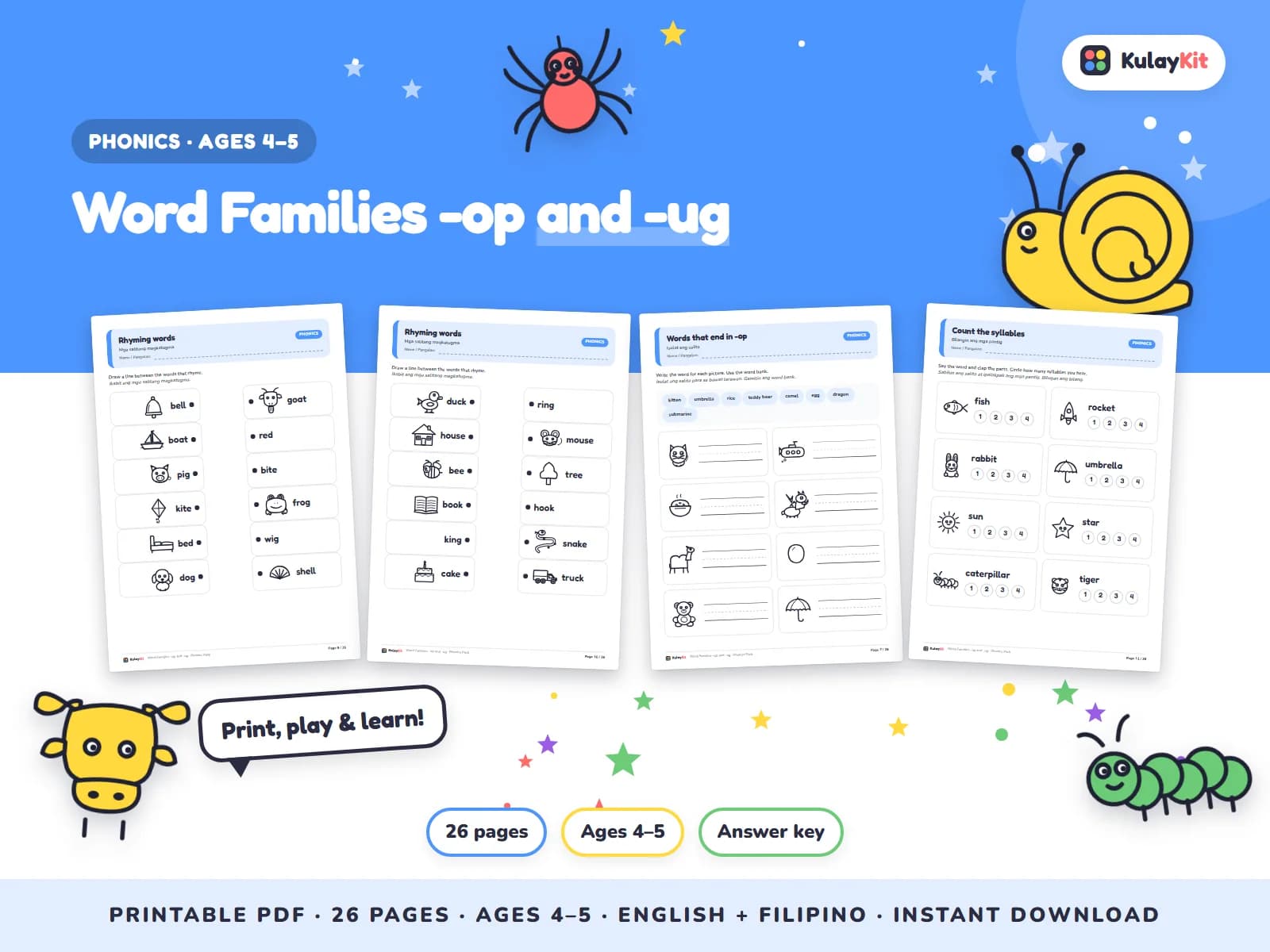 Phonics and alphabet practice for early readers.