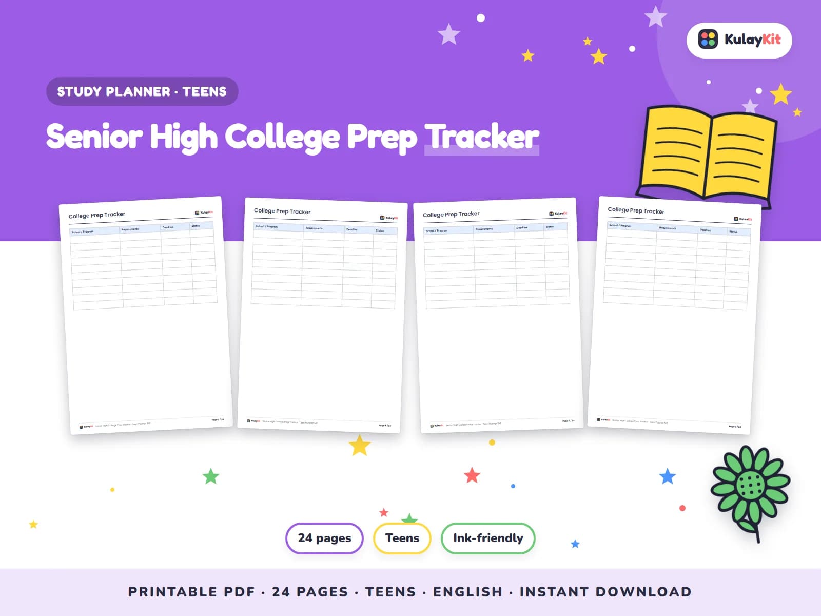 Clean, minimal planner pages for students.