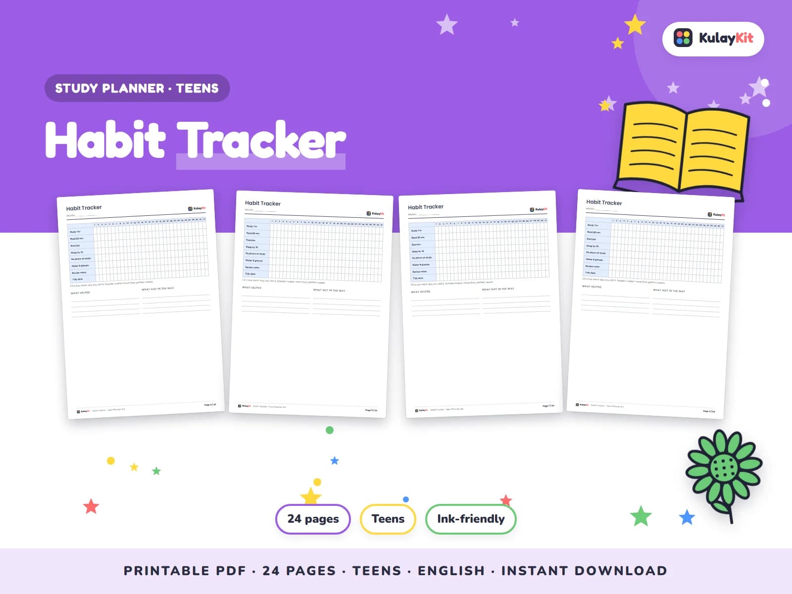 Clean, minimal planner pages for students.