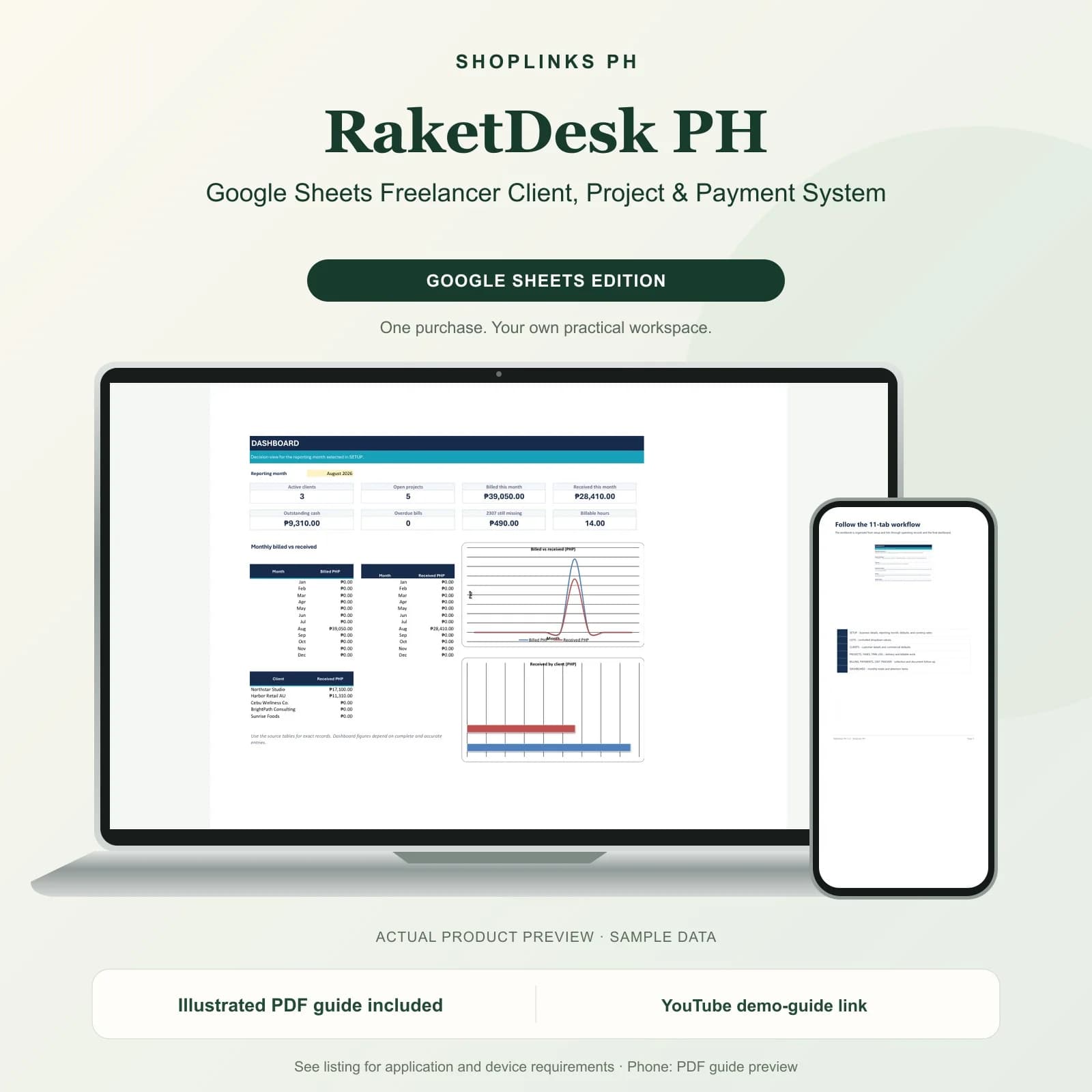 RaketDesk PH - Google Sheets Freelancer Client, Project & Payment System product preview