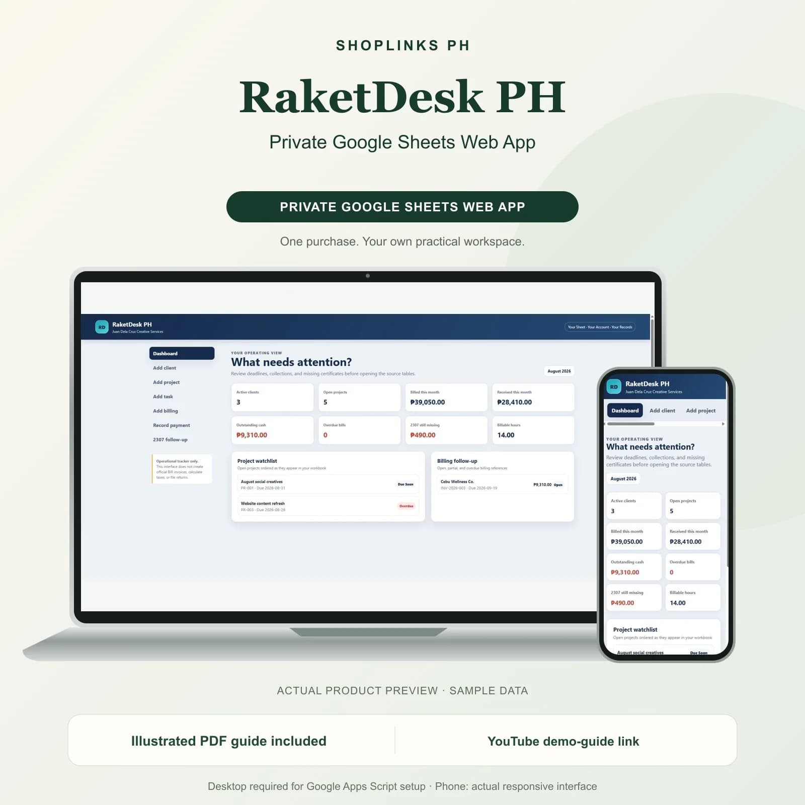 RaketDesk PH - Private Google Sheets Web App product preview