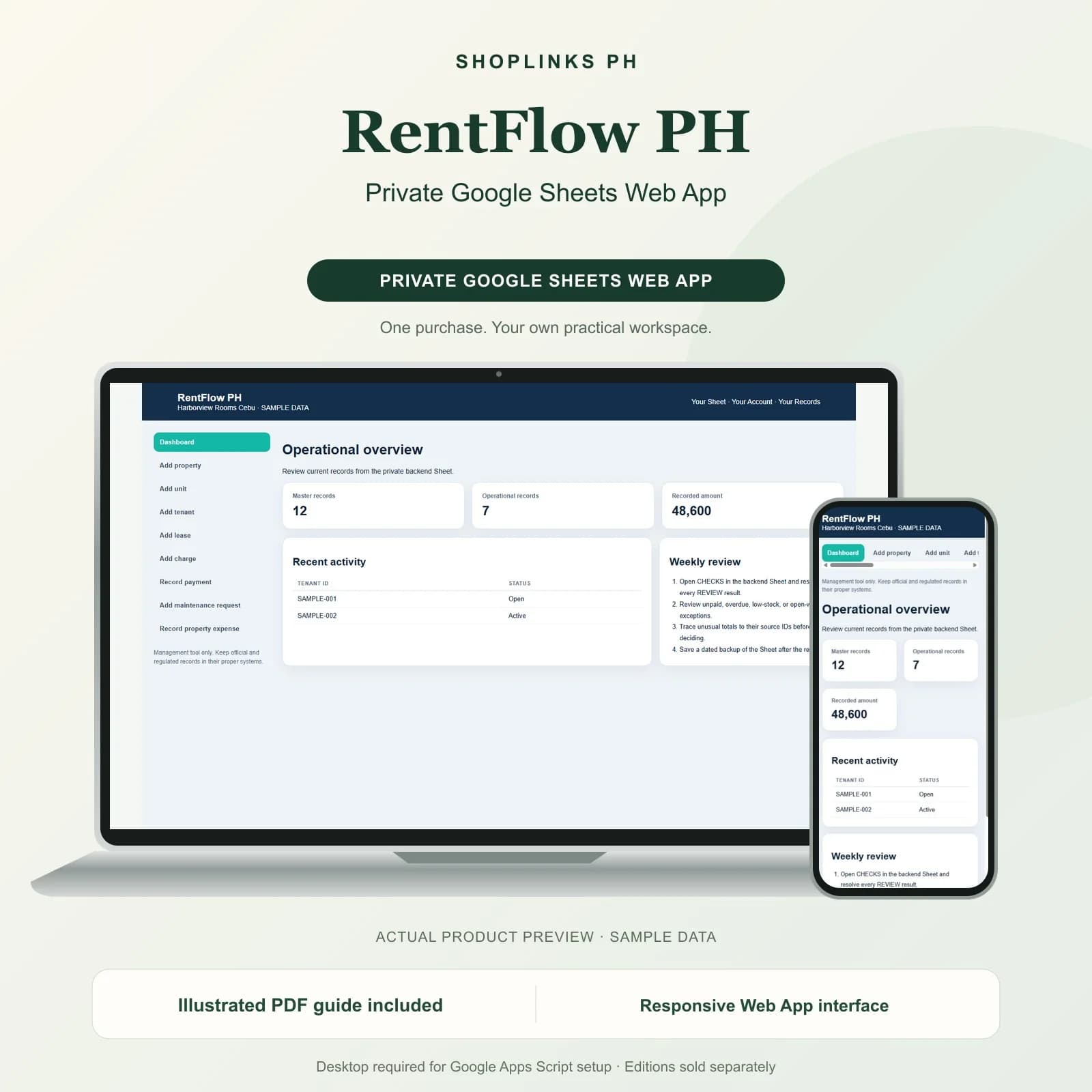 RentFlow PH - Private Google Sheets Web App product preview