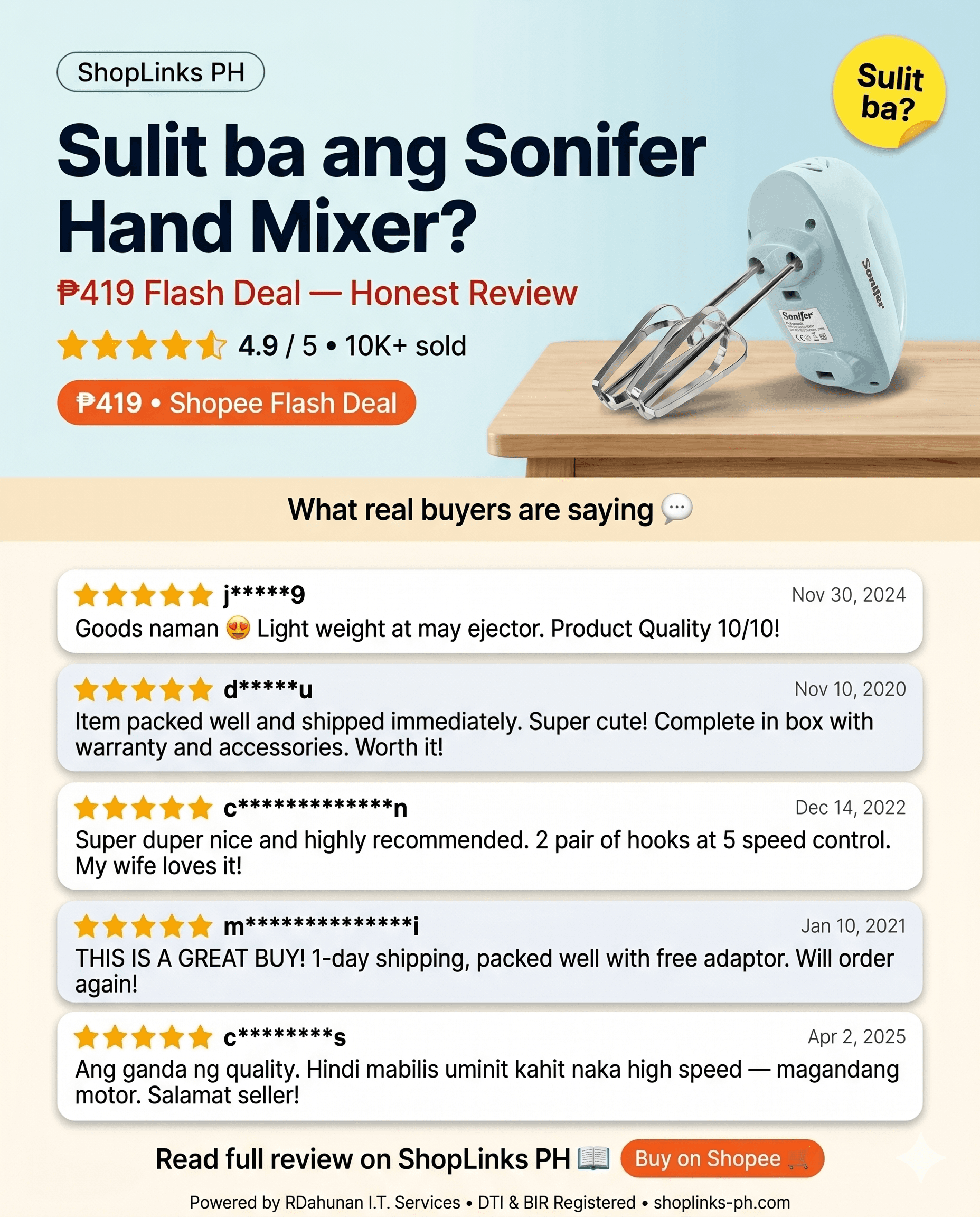 Sonifer Portable Electric Hand Mixer (SF-7019) product preview