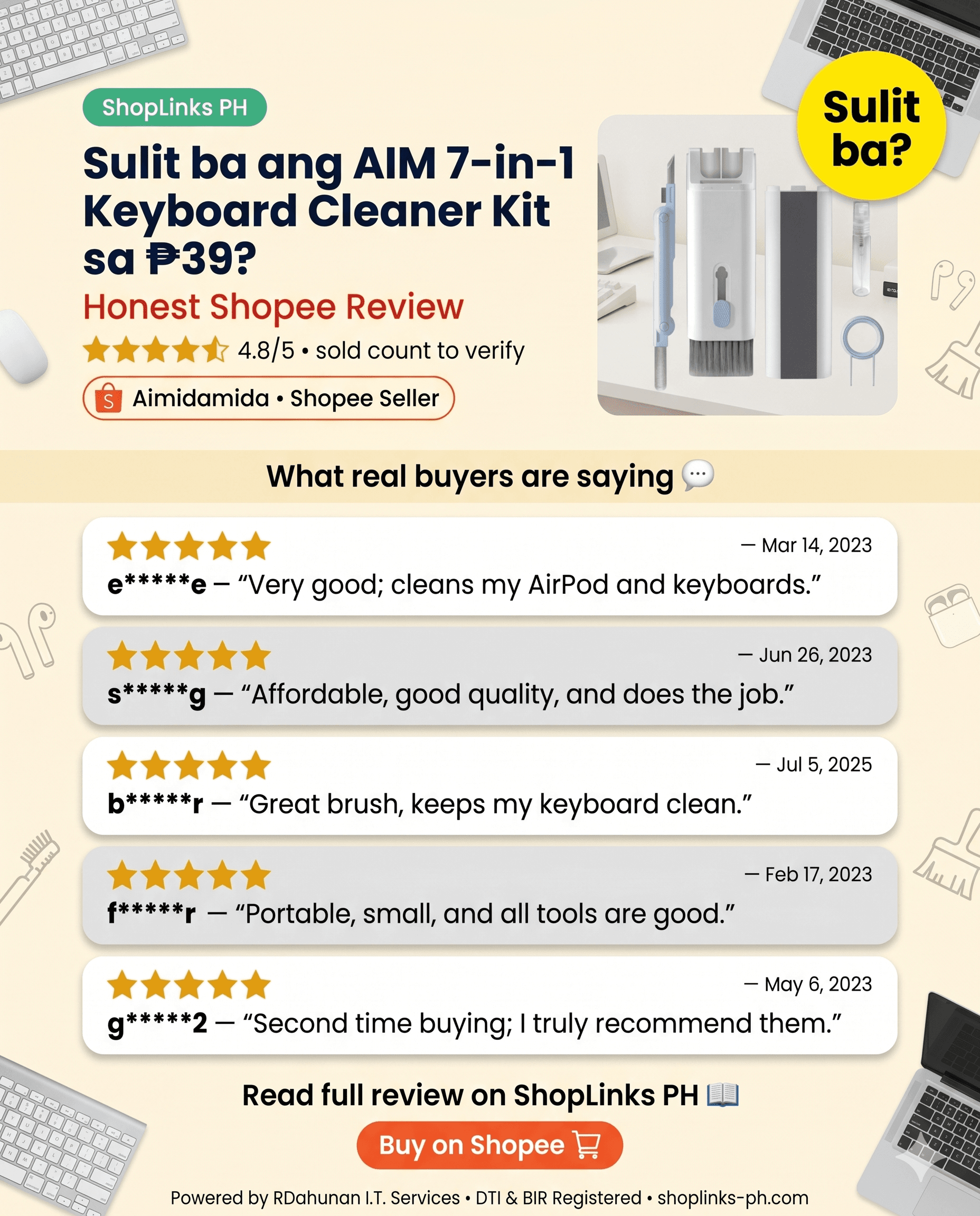 Sulit ba ang AIM 7-in-1 Keyboard Cleaner Kit sa ₱39? cover