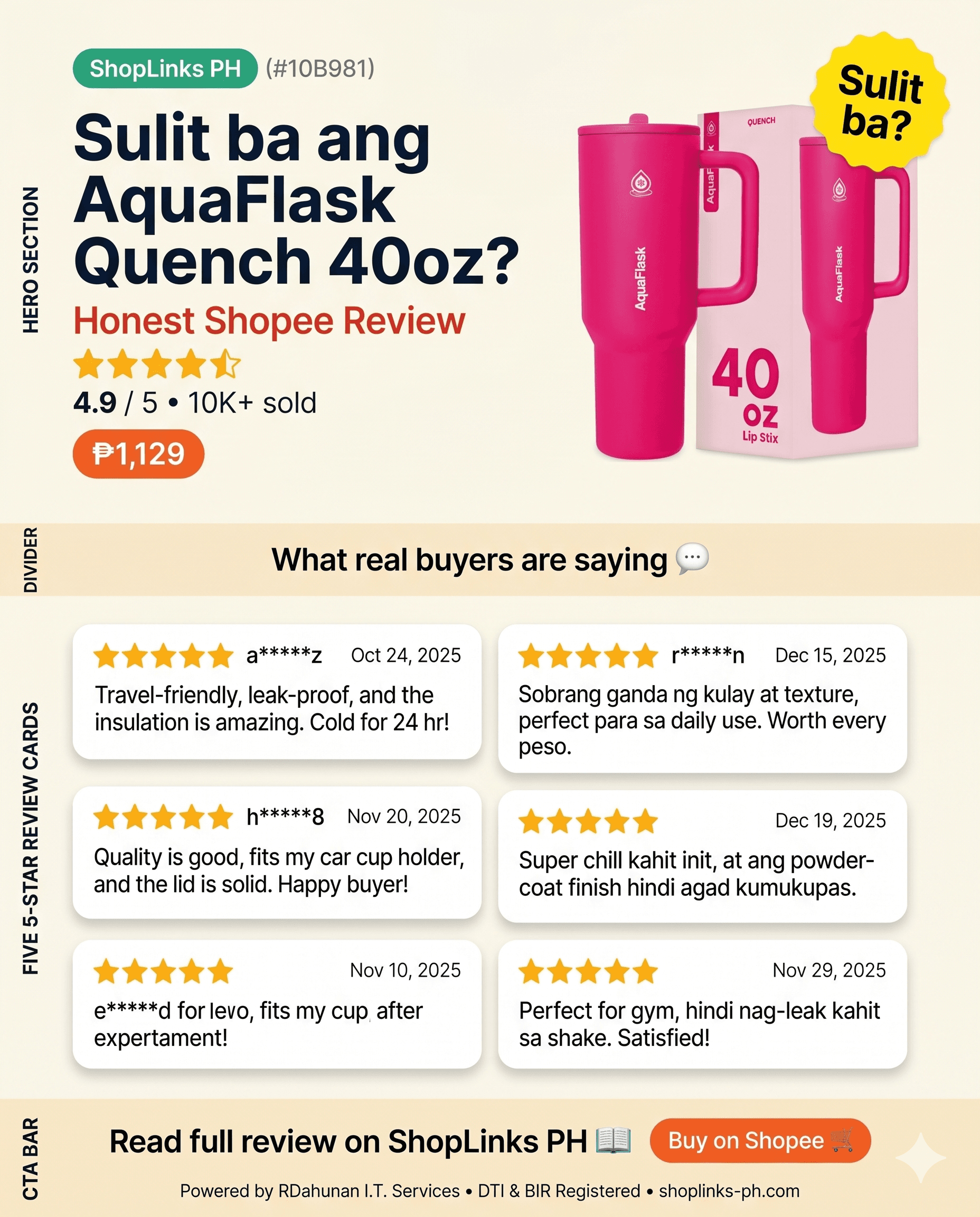 Sulit ba ang AquaFlask Quench 40oz sa ₱1,129? cover
