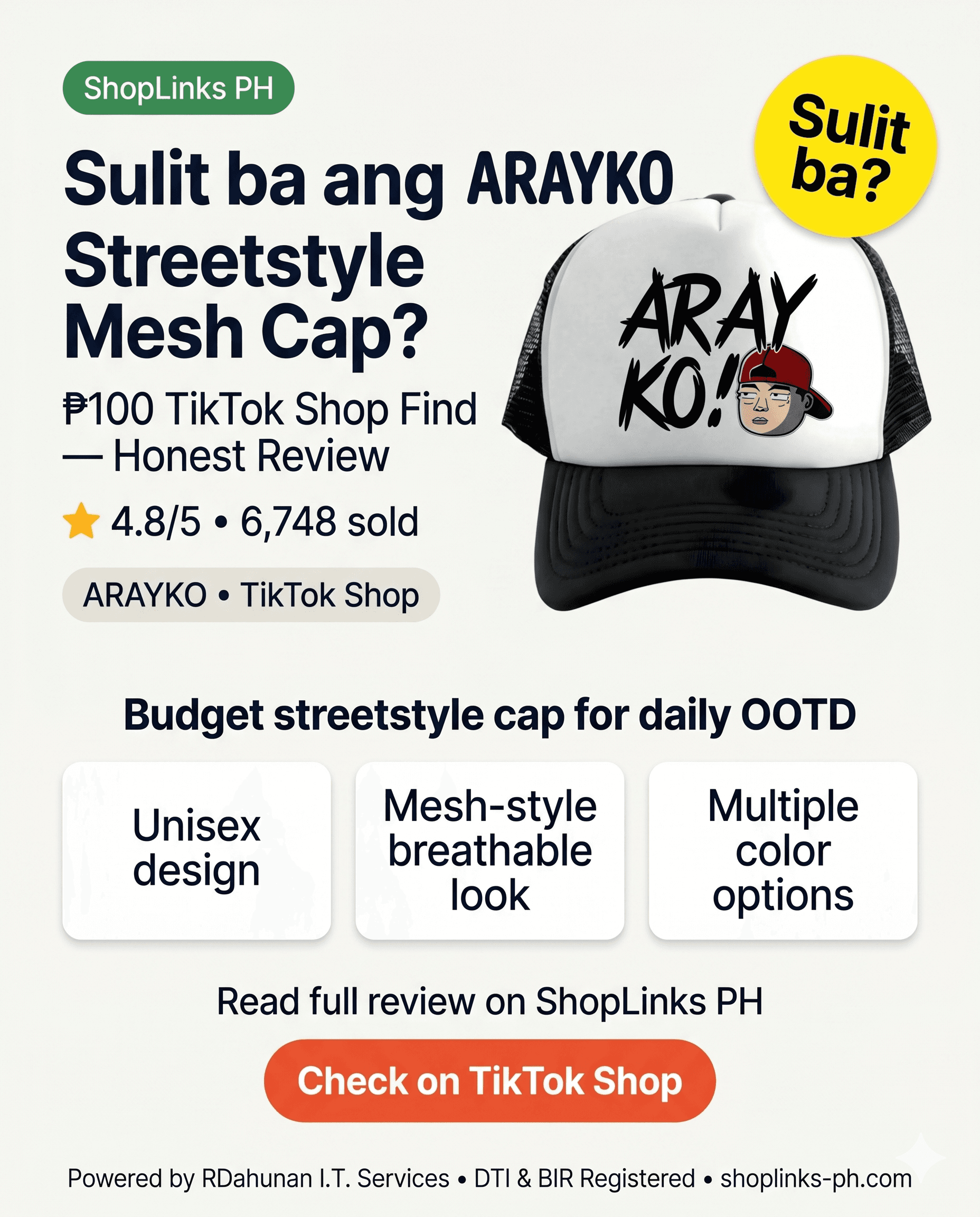 Sulit ba ang ARAYKO Streetstyle Mesh Cap sa ₱100? cover