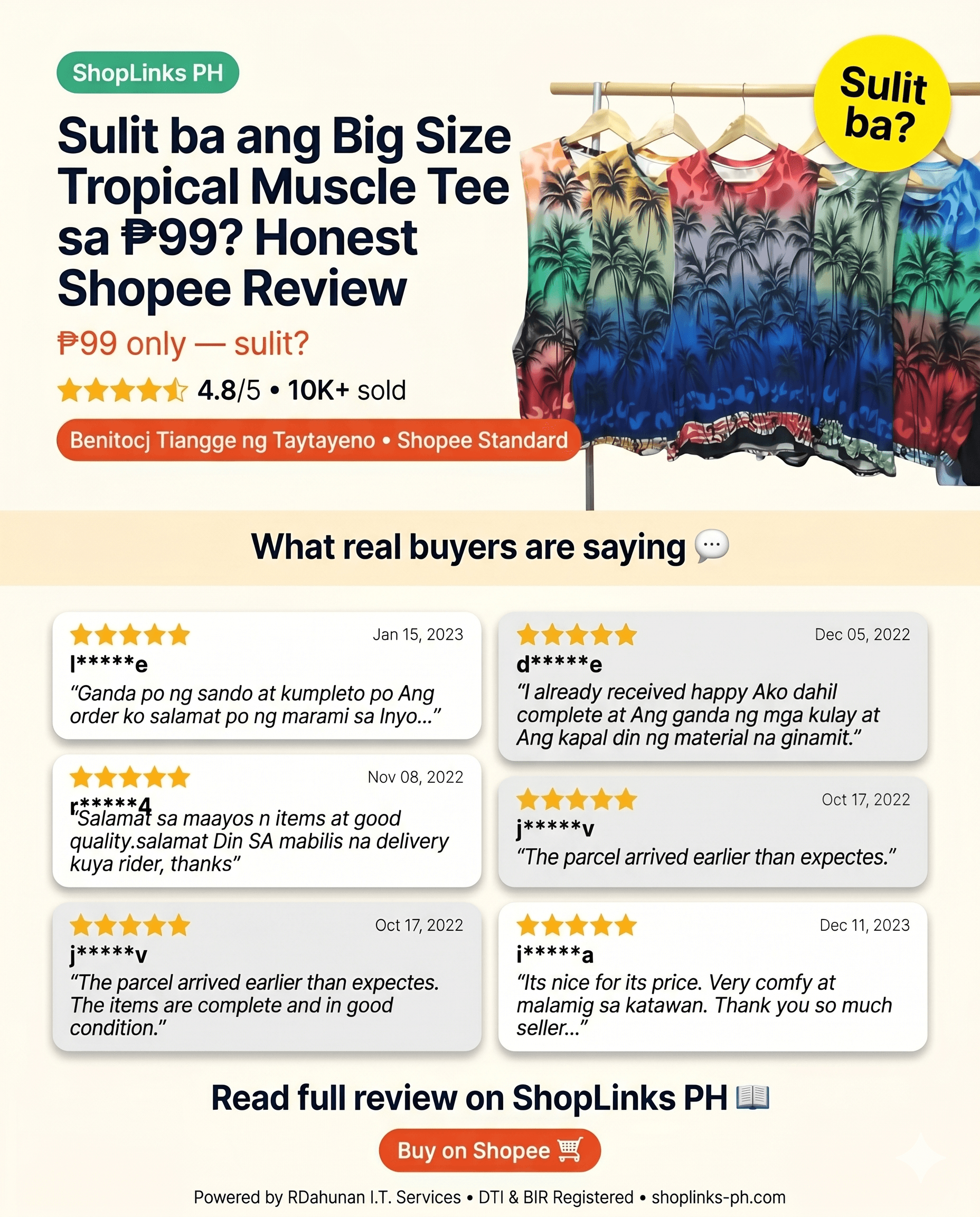 Sulit ba ang Big Size Tropical Muscle Tee sa ₱99? cover