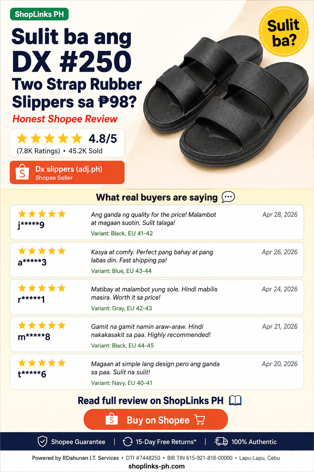 Sulit ba ang DX #250 Two Strap Rubber Slippers sa ₱98? cover
