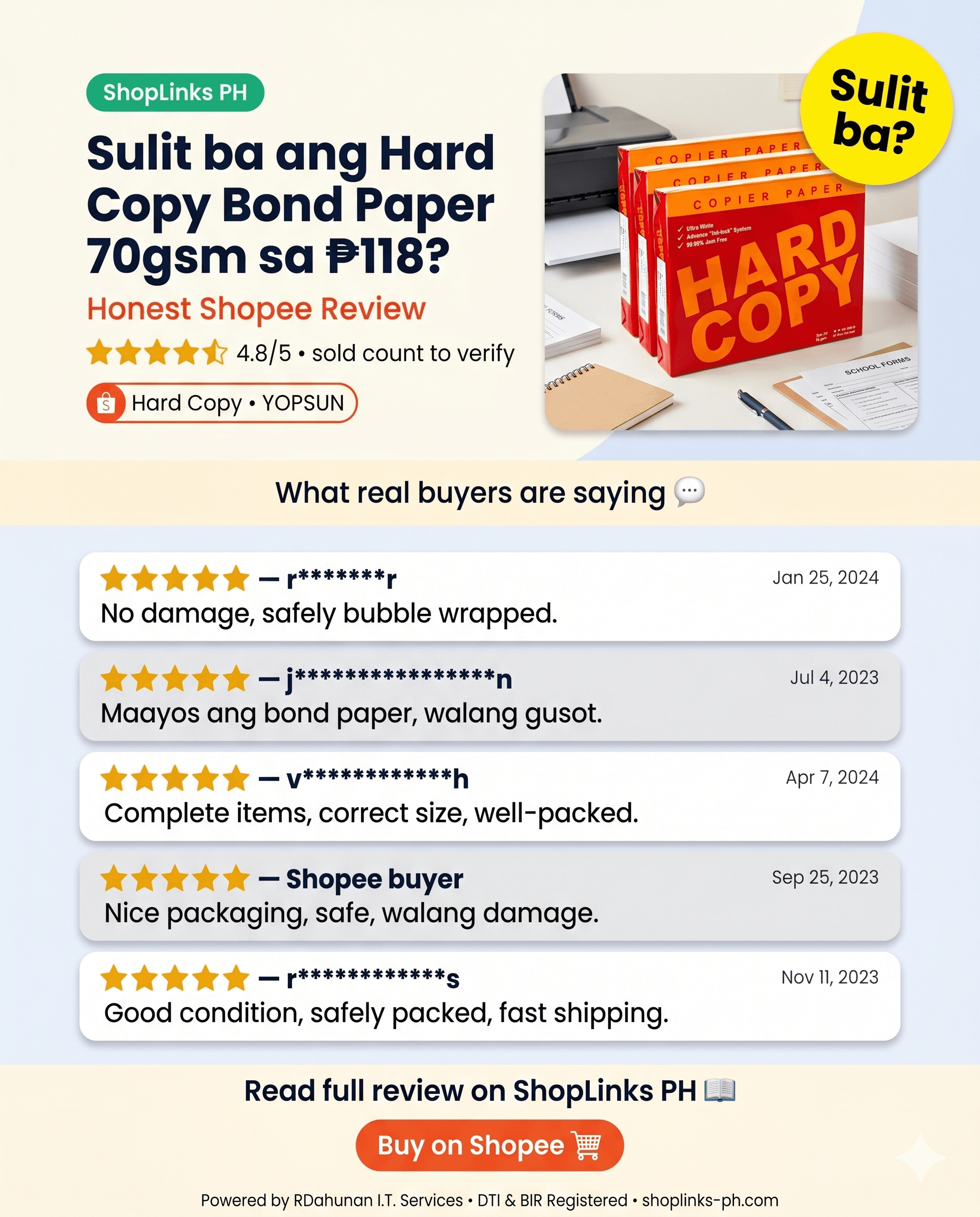 Sulit ba ang Hard Copy Bond Paper 70gsm sa ₱118? cover
