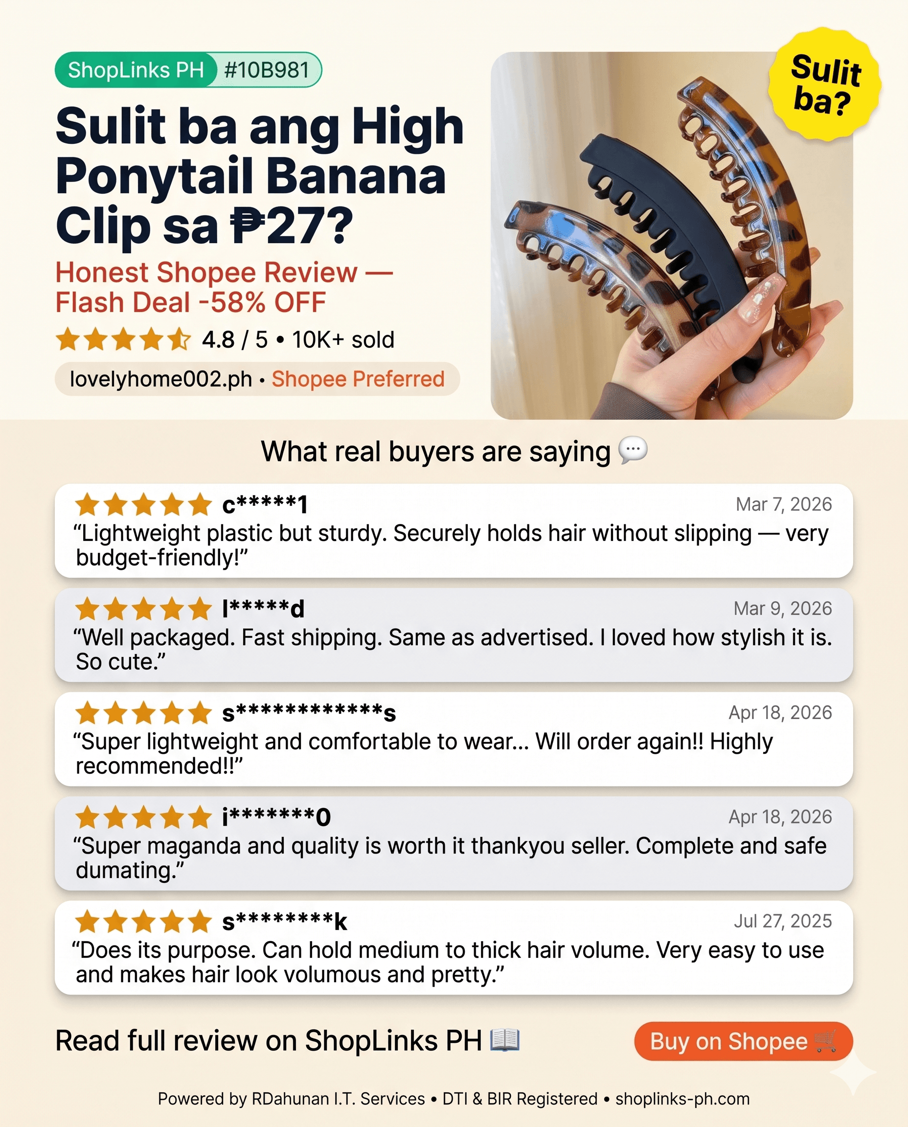 Sulit ba ang High Ponytail Banana Clip sa ₱27? cover