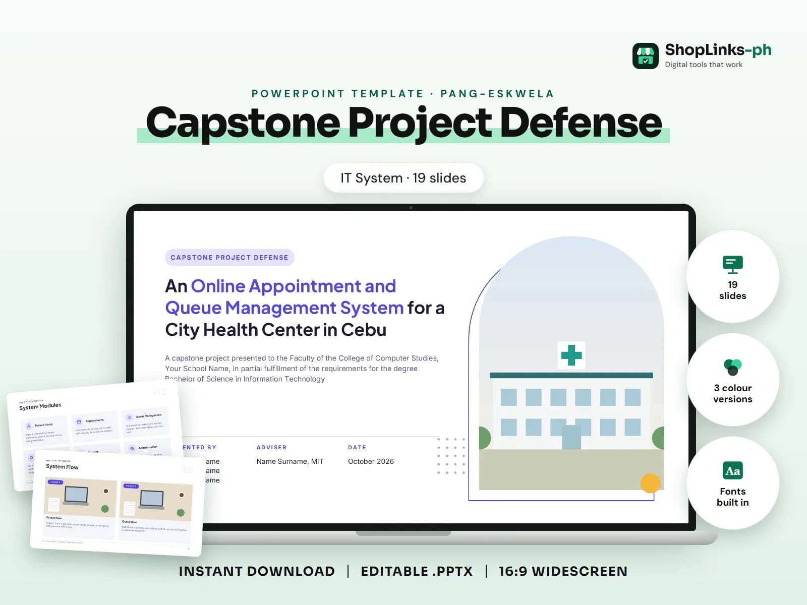 Cover of the Capstone Project Defense (IT System) PowerPoint template on a laptop