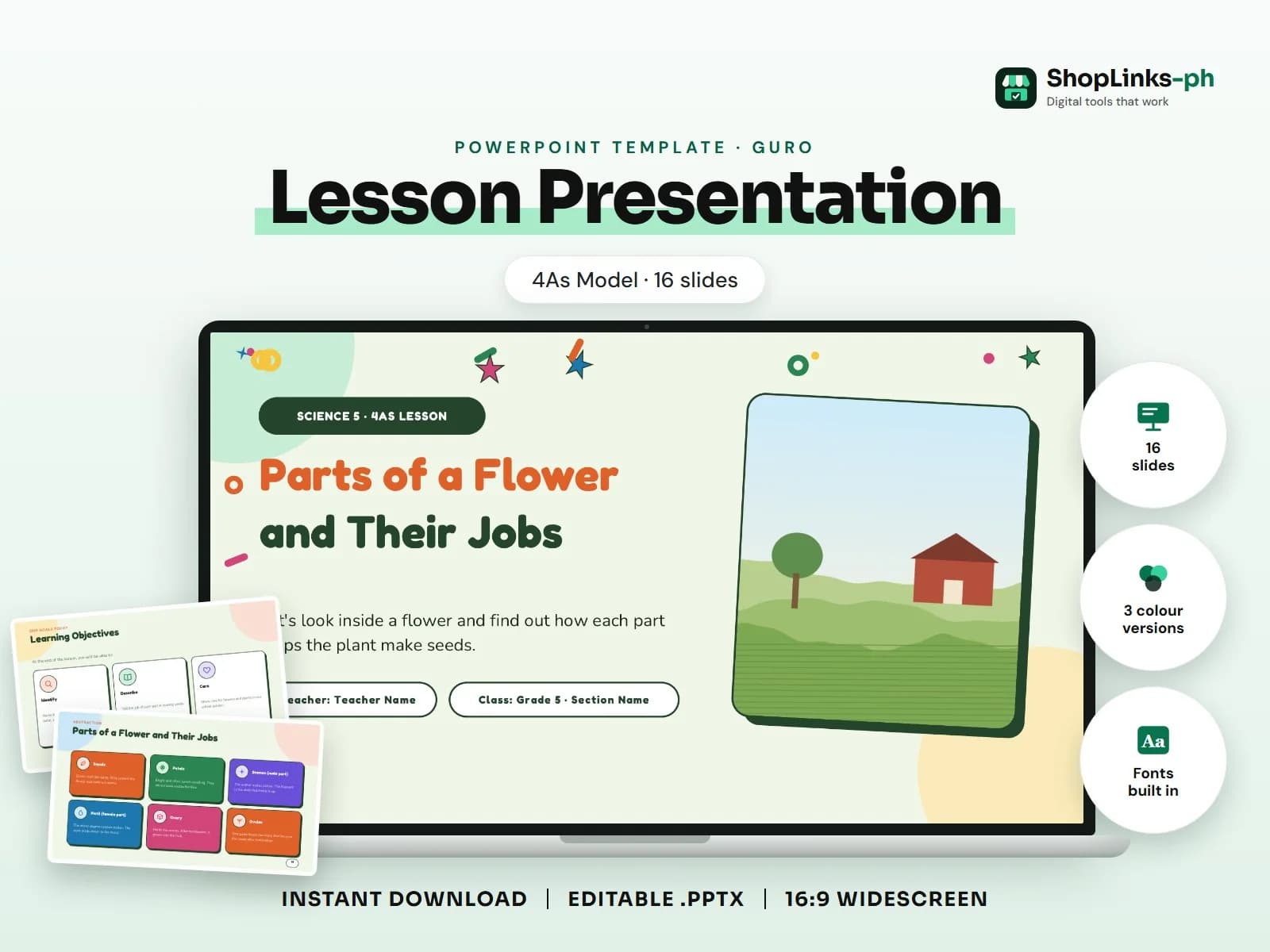 Cover of the Lesson Presentation: 4As Model PowerPoint template on a laptop