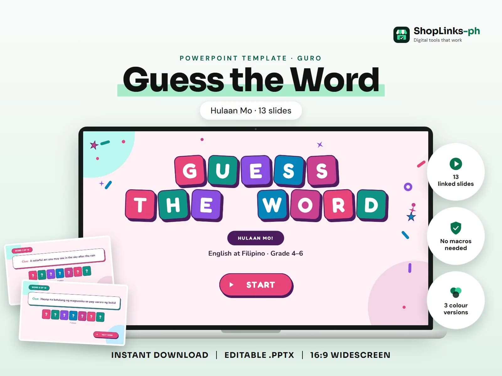 Cover of the Guess the Word (Hulaan Mo) PowerPoint template on a laptop